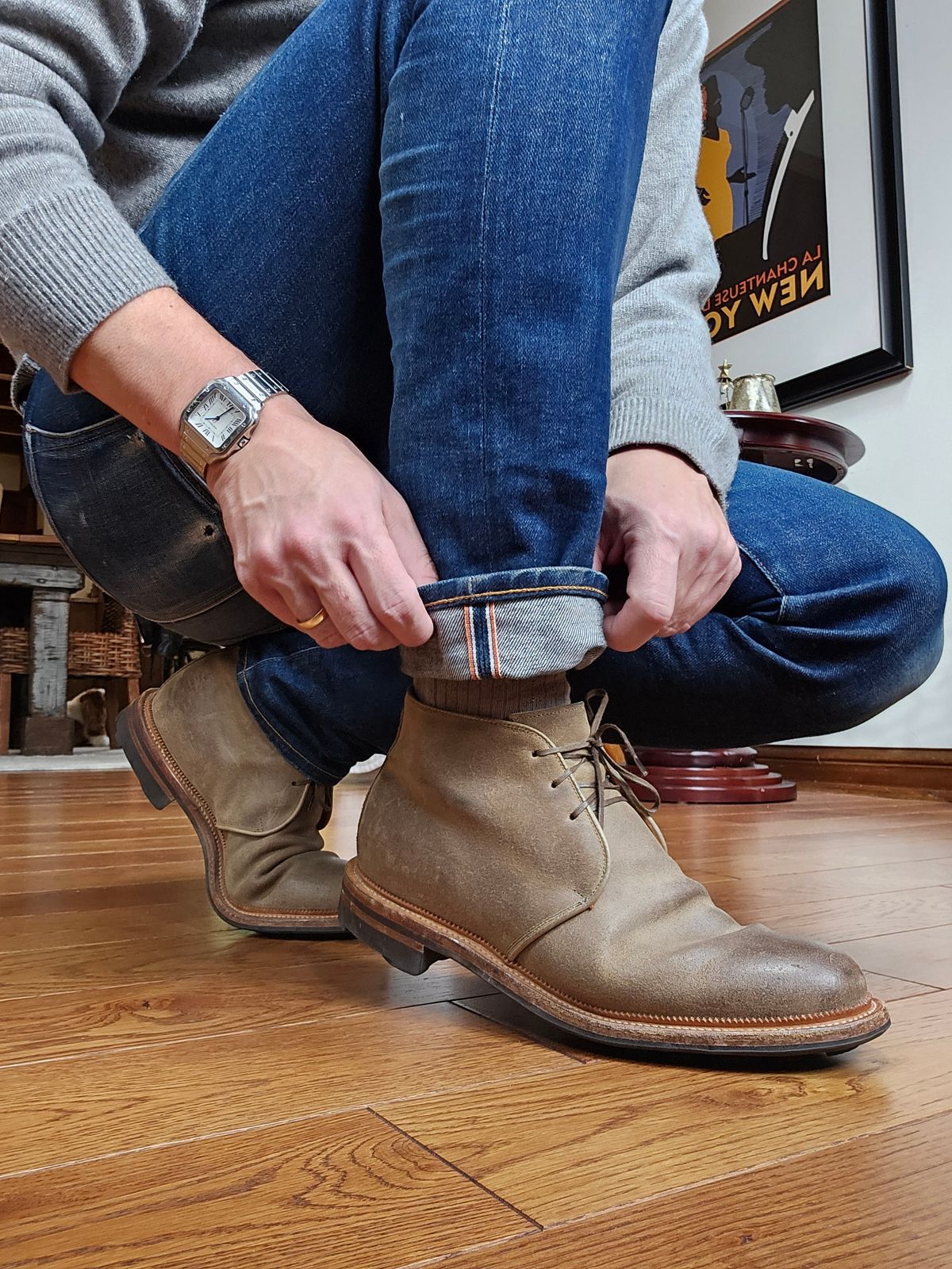 Photo by vintagekeys on December 22, 2025 of the Viberg Uplands Boot in Nature Waxy commander.