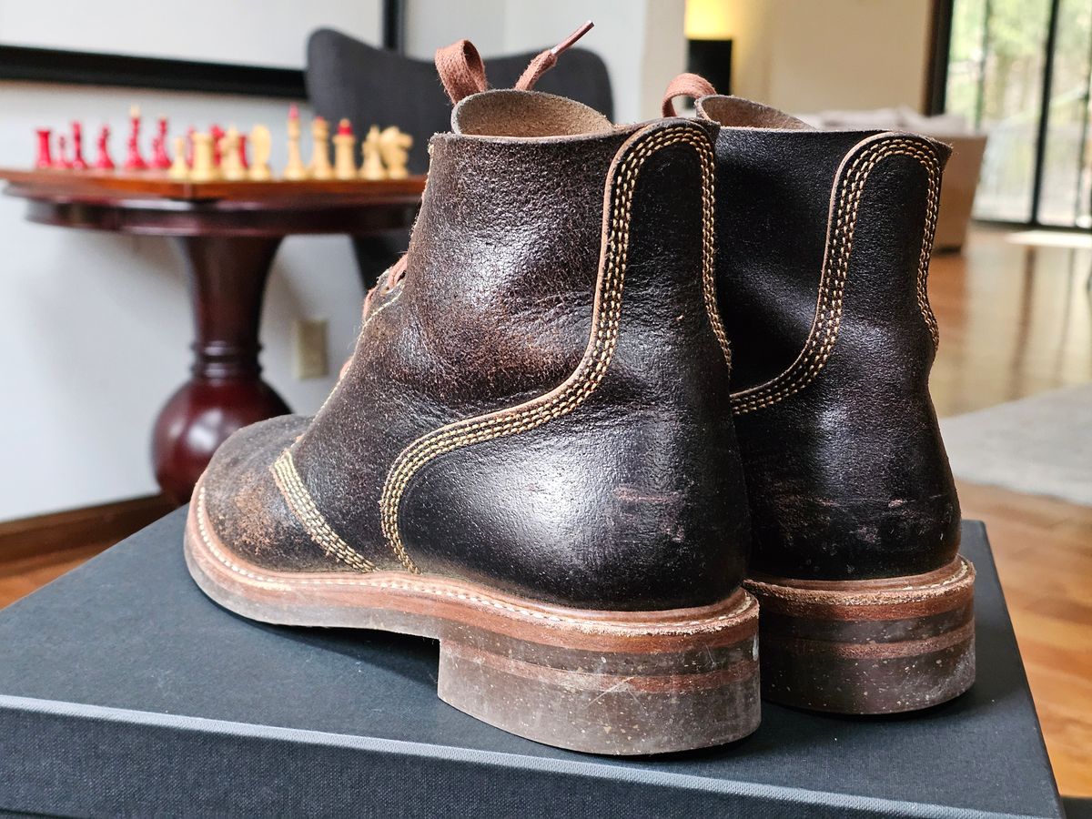 Photo by vintagekeys on December 19, 2025 of the John Lofgren M-43 Service Shoes in Horween Dark Brown Waxed Flesh.