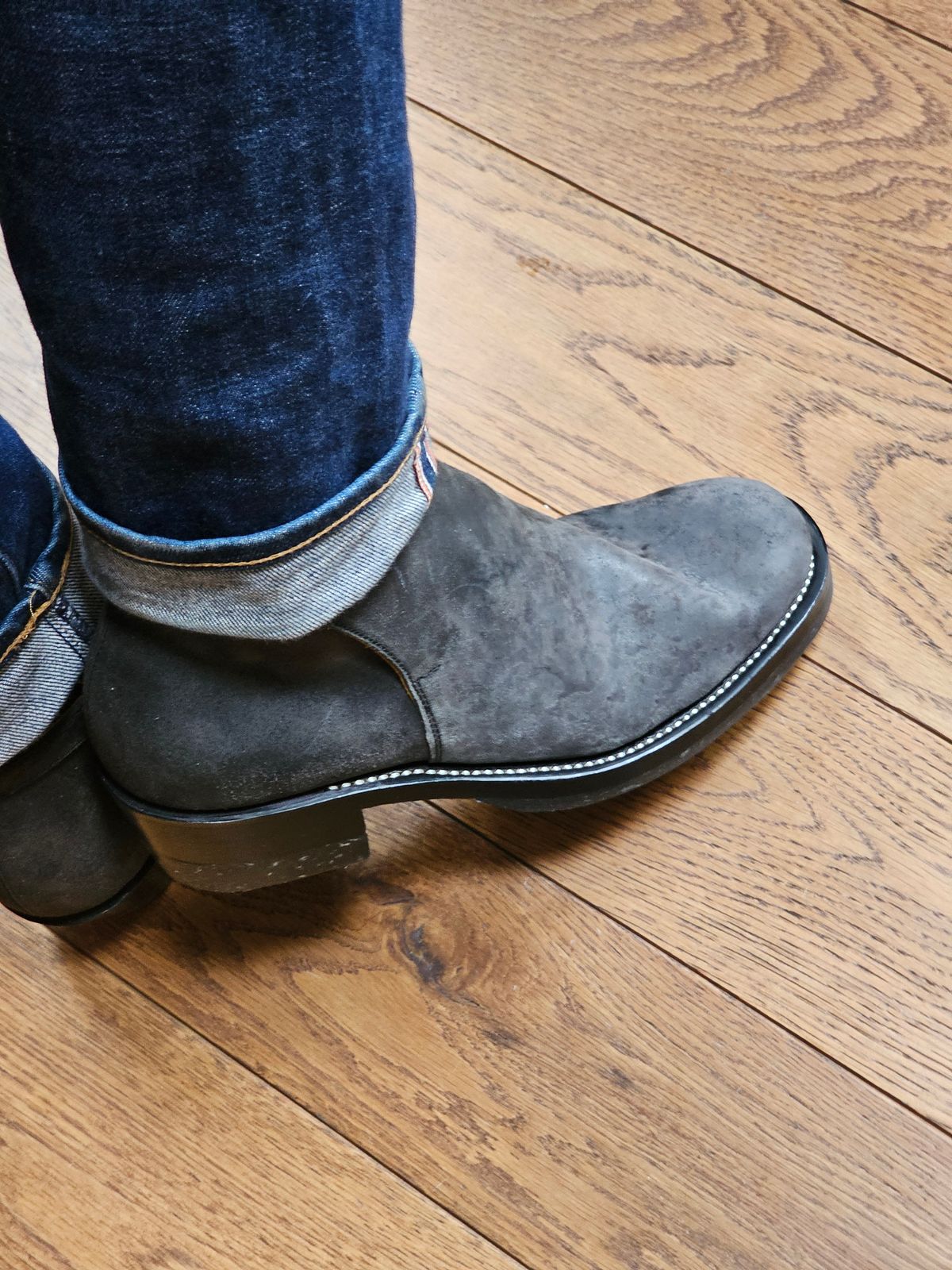 Photo by vintagekeys on December 19, 2025 of the Briselblack The Kai Jodhpur in Maryam Black Waxed Reverse Horsebutt.