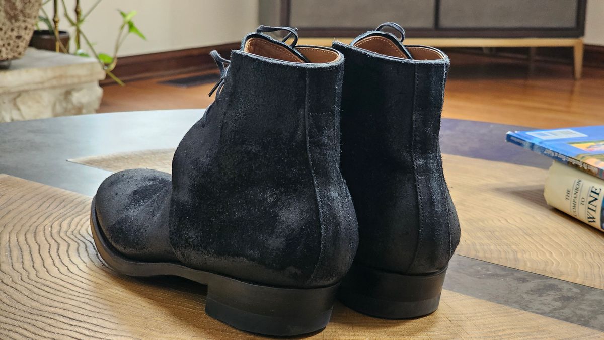 Photo by vintagekeys on January 11, 2025 of the Clinch George Boots in Uneven Horse Suede.