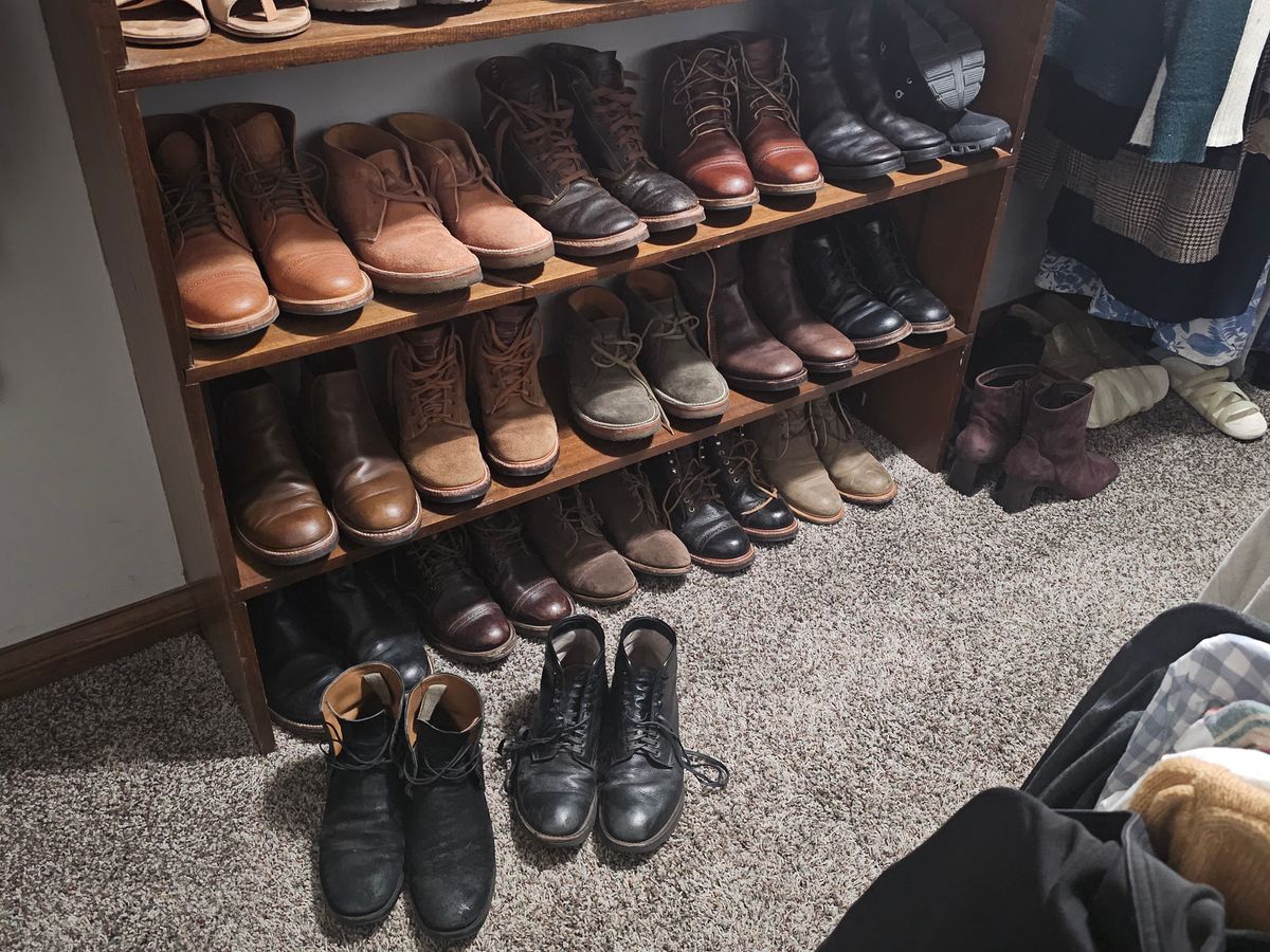 Photo by vintagekeys on December 12, 2025 of the John Lofgren Combat Boots in Shinki Black Oiled Horsebutt.