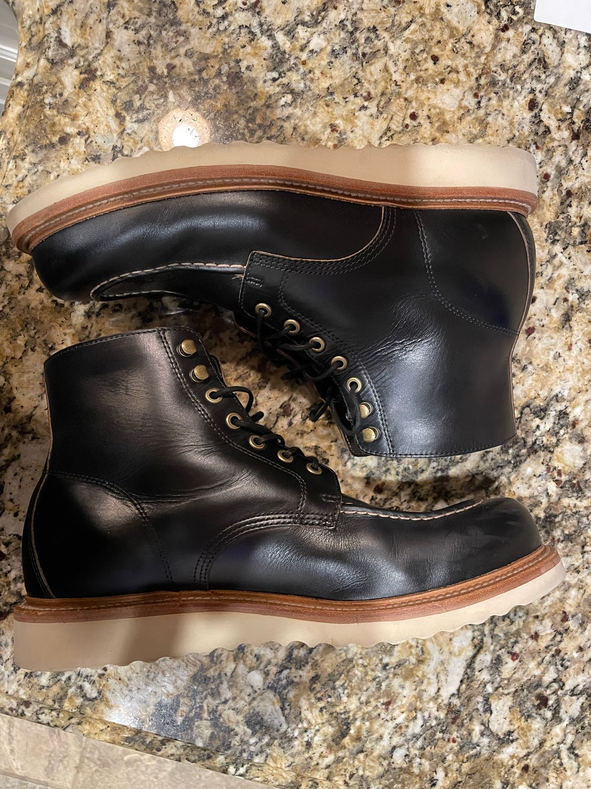 Photo by stheisen on November 3, 2022 of the Grant Stone Brass Boot in Horween Black Chromexcel.