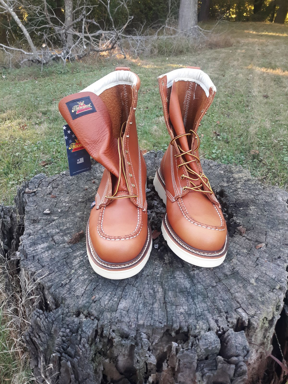 Photo by Skygoat on October 3, 2022 of the Thorogood 8" Moc Toe in Unknown Leather.