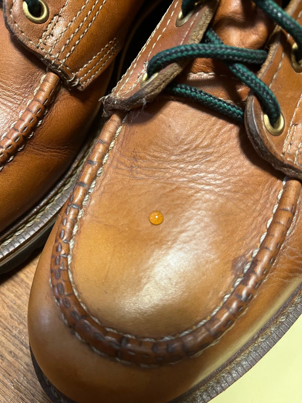 Photo by Skygoat on November 7, 2022 of the Thorogood 8" Moc Toe in Unknown Leather.