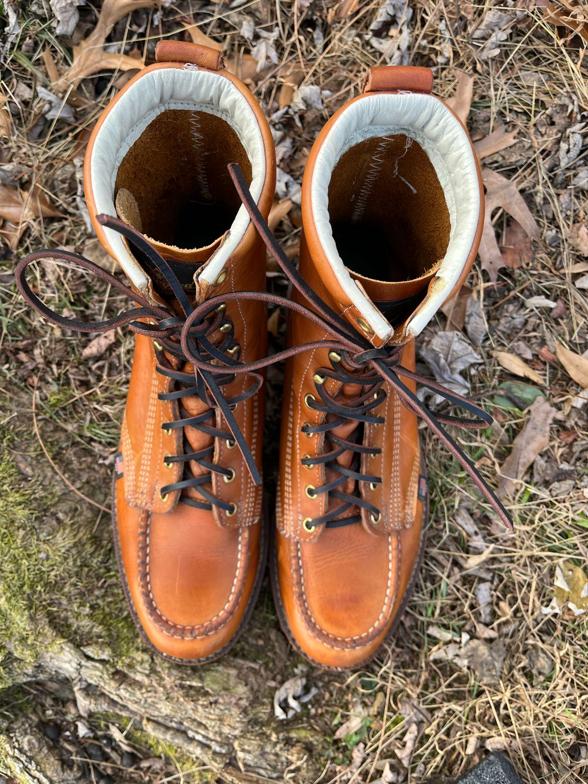 Photo by Skygoat on December 3, 2022 of the Thorogood 8" Moc Toe in Unknown Leather.