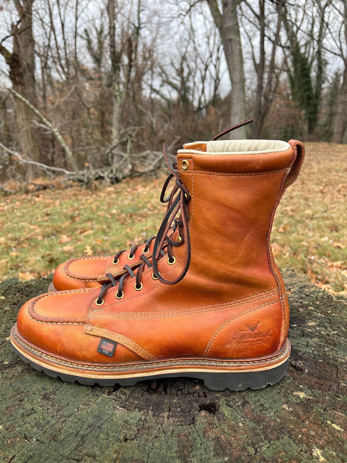Photo by Skygoat on January 2, 2023 of the Thorogood 8" Moc Toe in Unknown Leather.