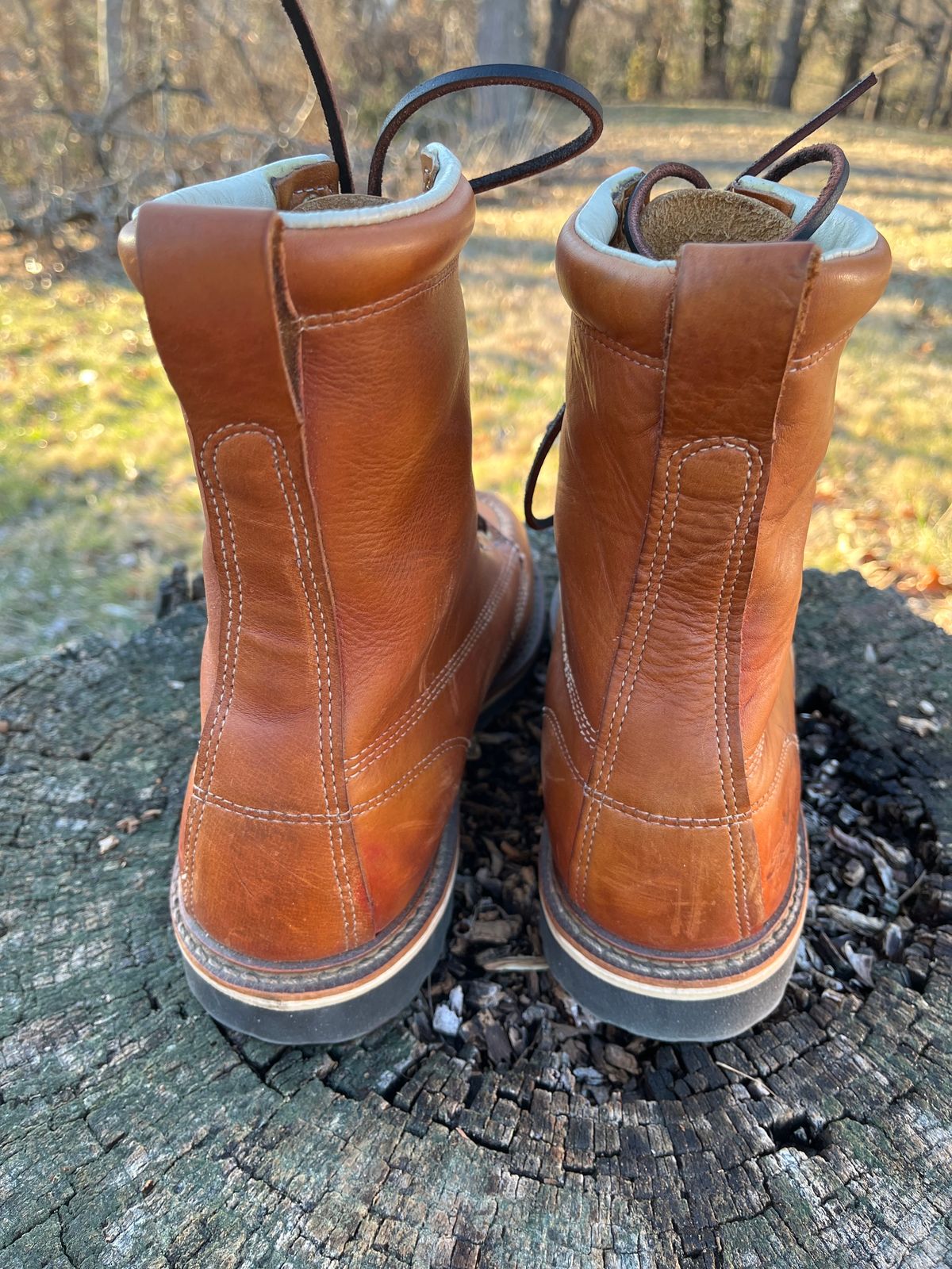 Photo by Skygoat on February 4, 2023 of the Thorogood 8" Moc Toe in Unknown Leather.