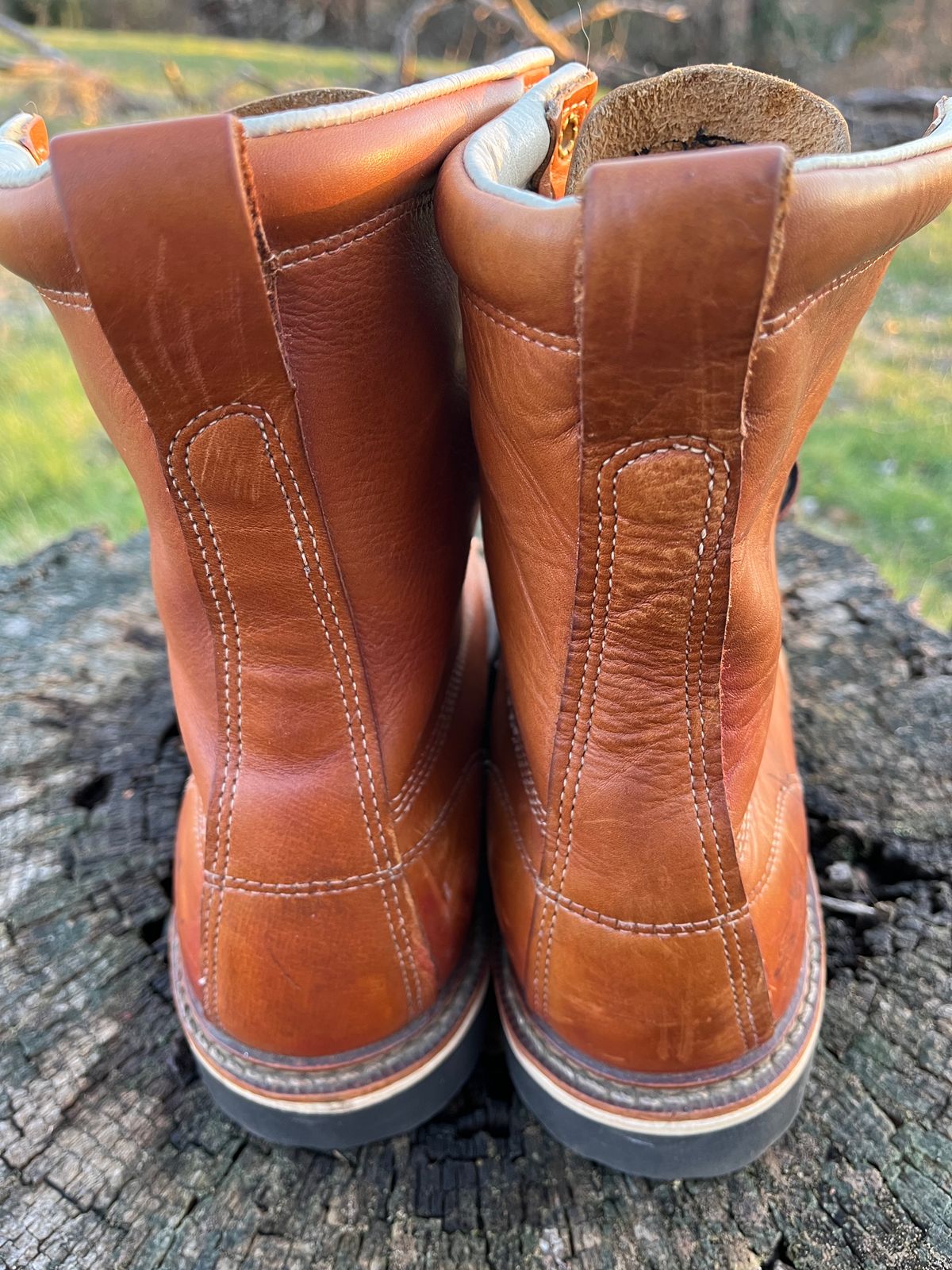 Photo by Skygoat on March 4, 2023 of the Thorogood 8" Moc Toe in Unknown Leather.