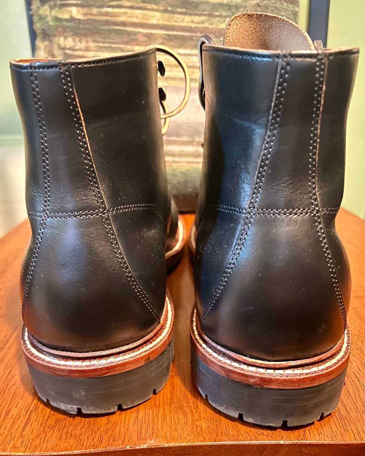 Photo by Rangerfan7676 on November 2, 2023 of the Grant Stone Brass Boot in Horween Black Chromexcel.