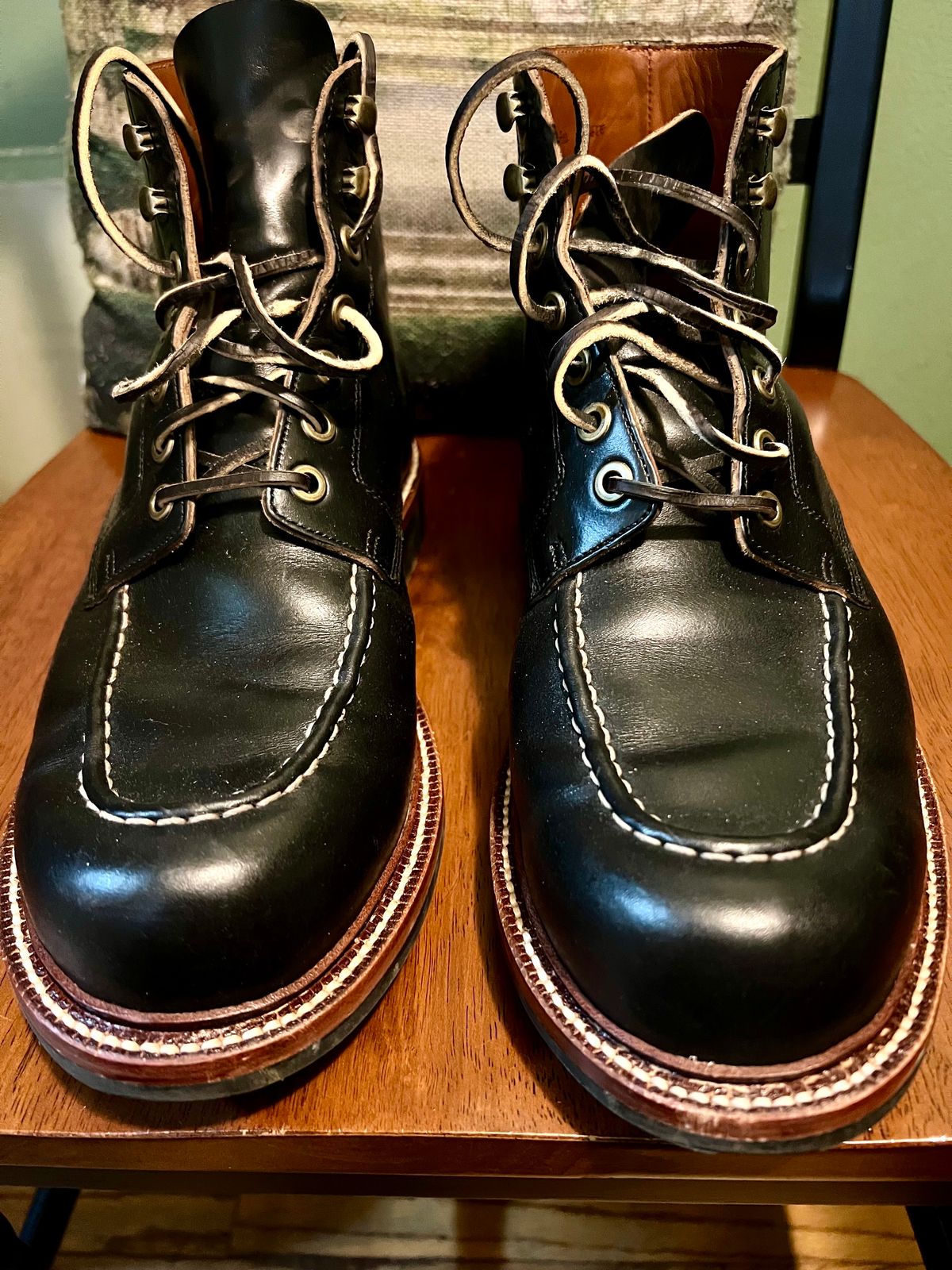 Photo by Rangerfan7676 on November 2, 2023 of the Grant Stone Brass Boot in Horween Black Chromexcel.
