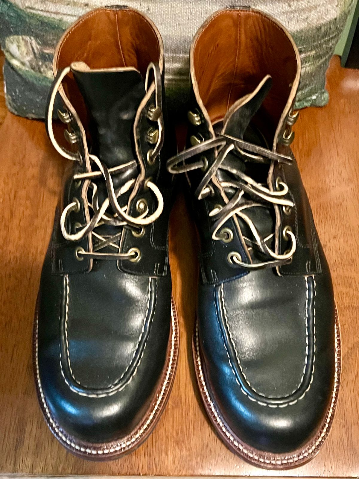 Photo by Rangerfan7676 on November 2, 2023 of the Grant Stone Brass Boot in Horween Black Chromexcel.