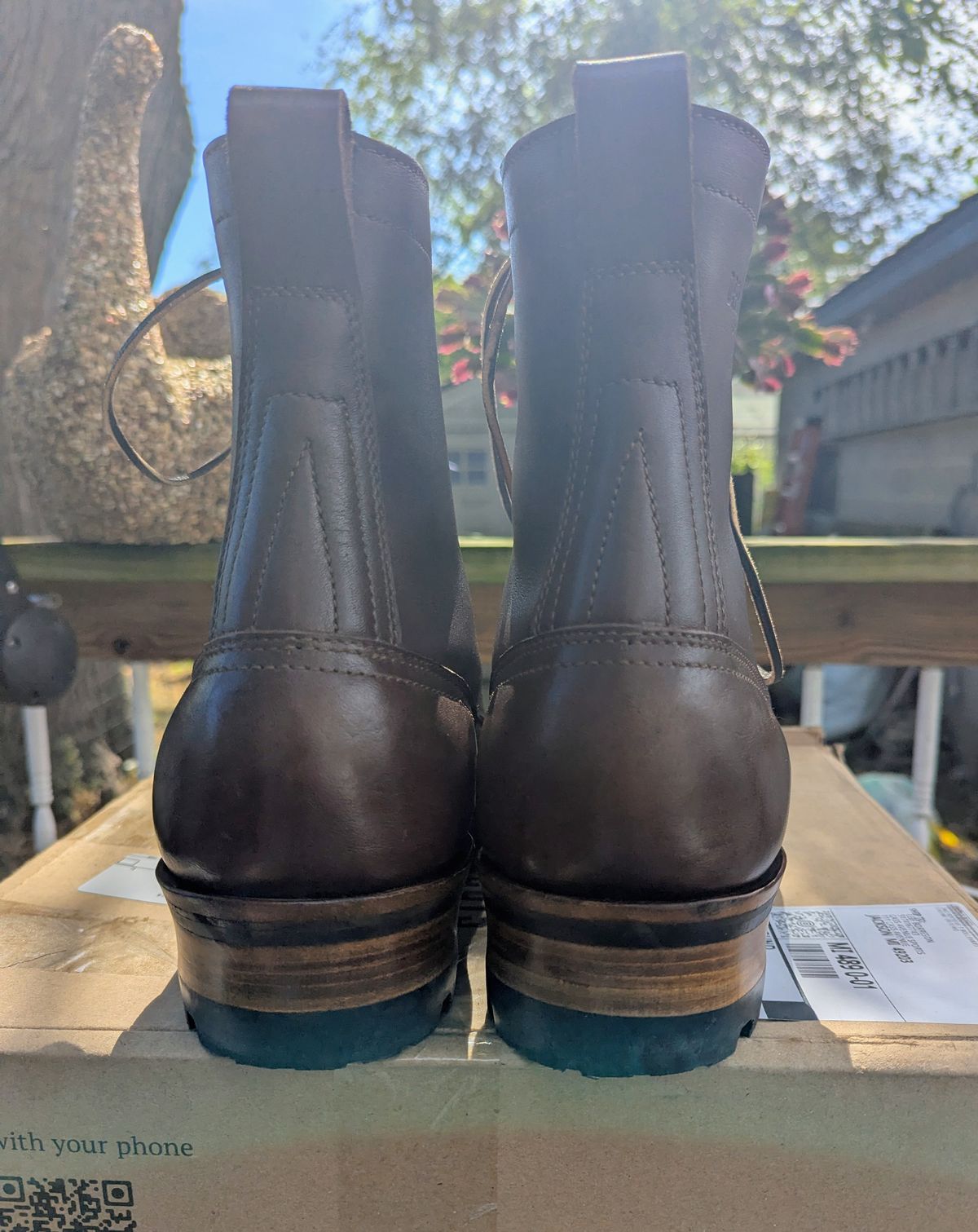 Photo by Leif on October 1, 2025 of the Drew's Boots 8-Inch Logger in Brown Smooth.