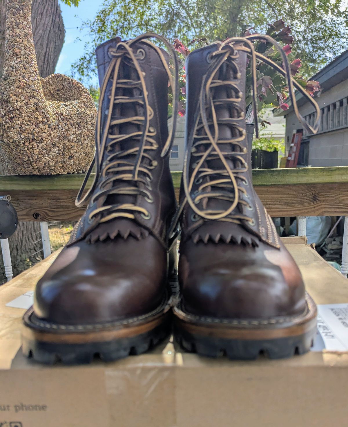 Photo by Leif on October 1, 2025 of the Drew's Boots 8-Inch Logger in Brown Smooth.