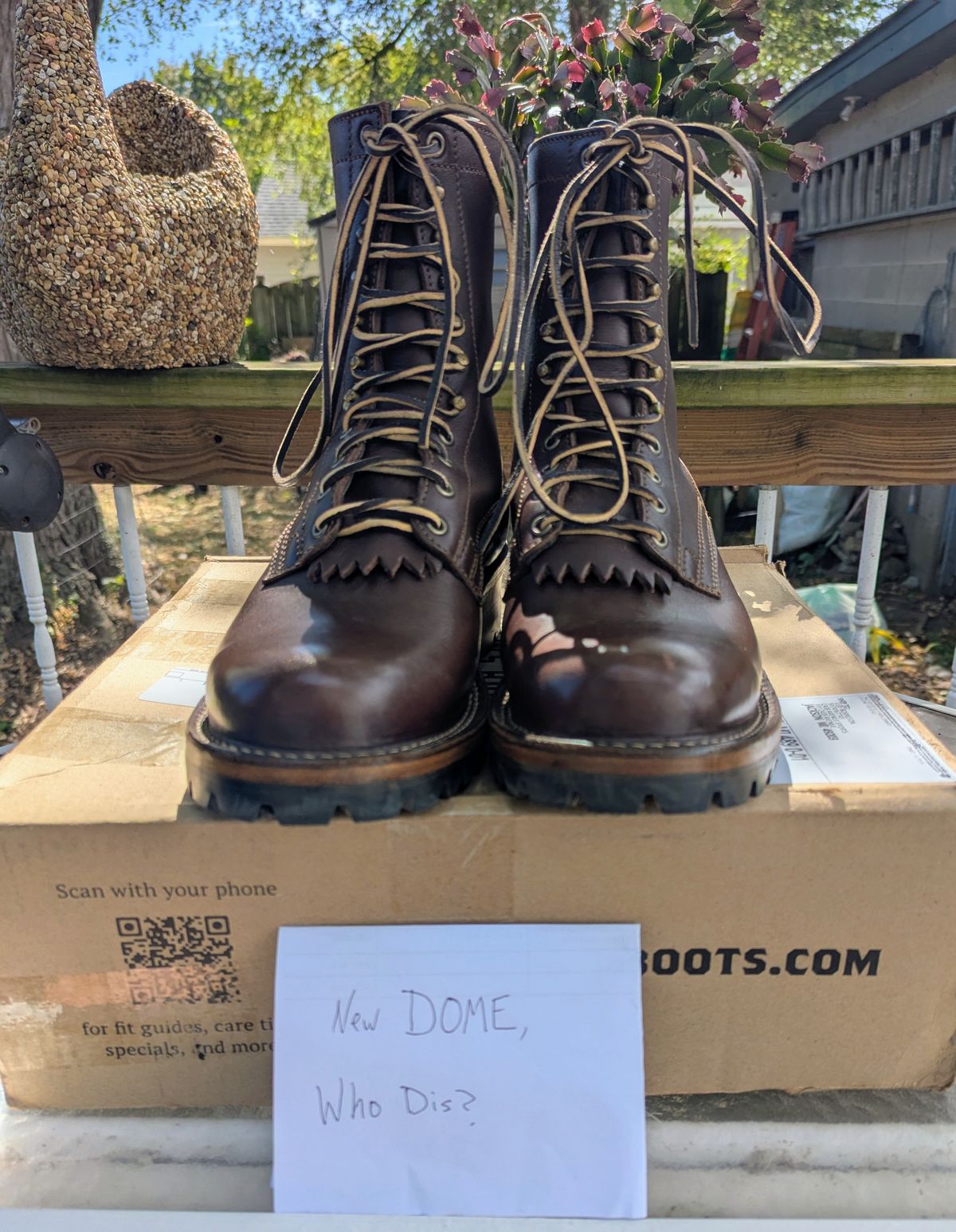 Photo by Leif on October 1, 2025 of the Drew's Boots 8-Inch Logger in Brown Smooth.