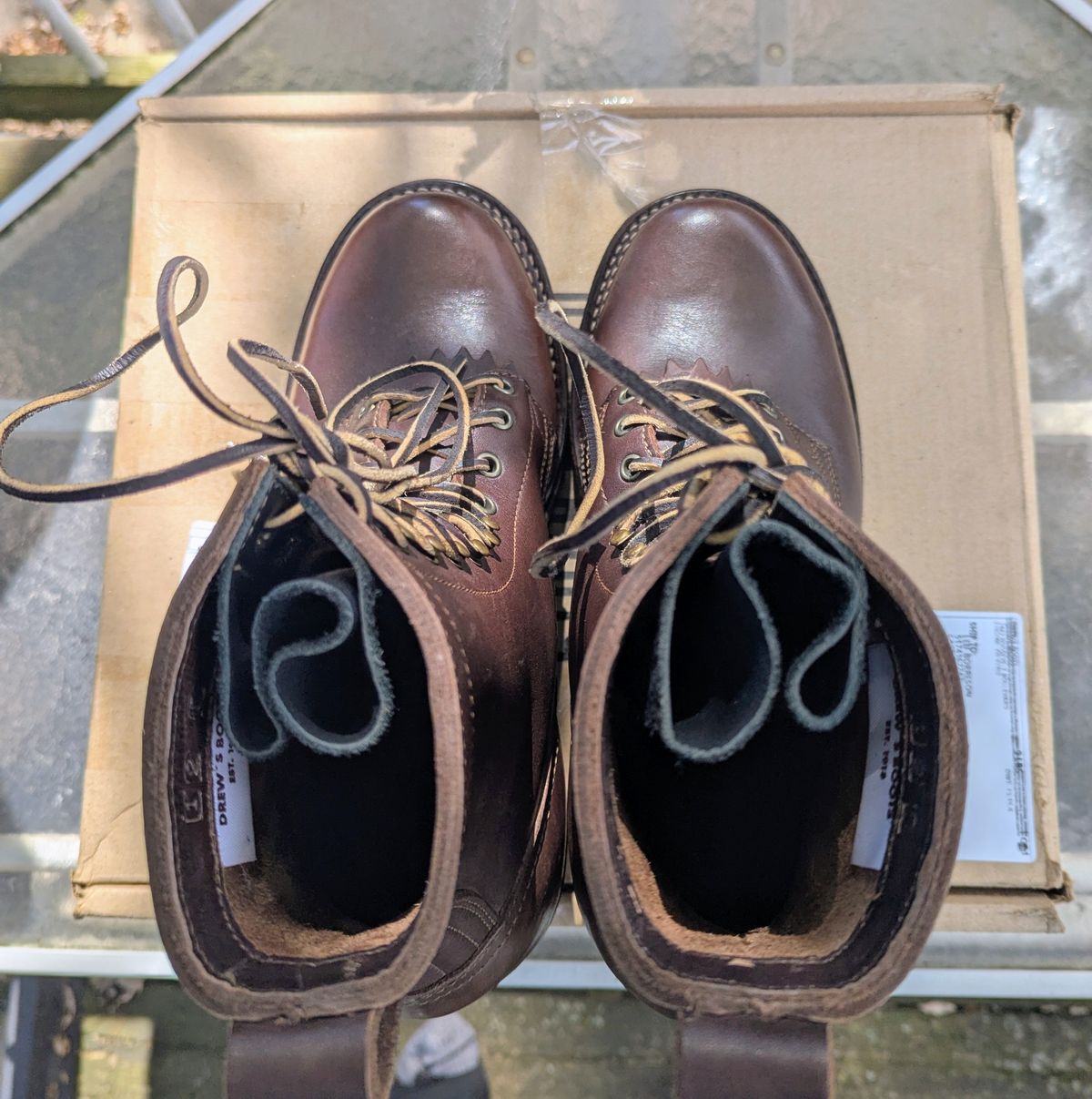 Photo by Leif on October 1, 2025 of the Drew's Boots 8-Inch Logger in Brown Smooth.