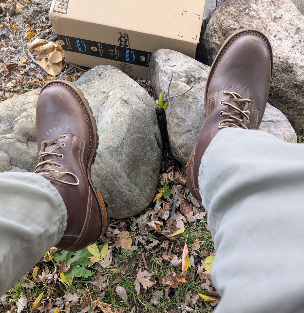 Photo by Leif on October 24, 2025 of the Drew's Boots 8-Inch Logger in Brown Smooth.
