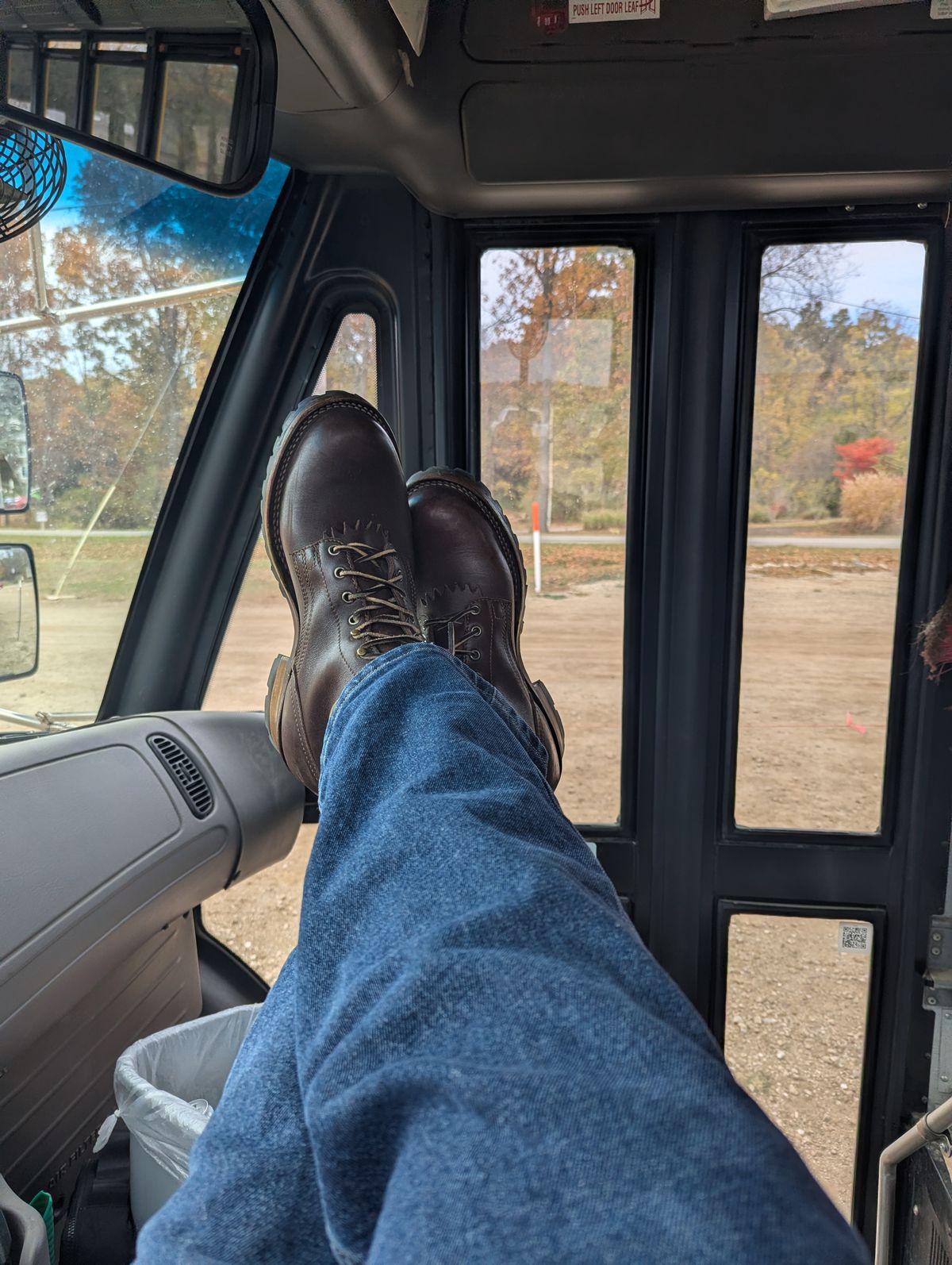 Photo by Leif on October 30, 2025 of the Drew's Boots 8-Inch Logger in Brown Smooth.