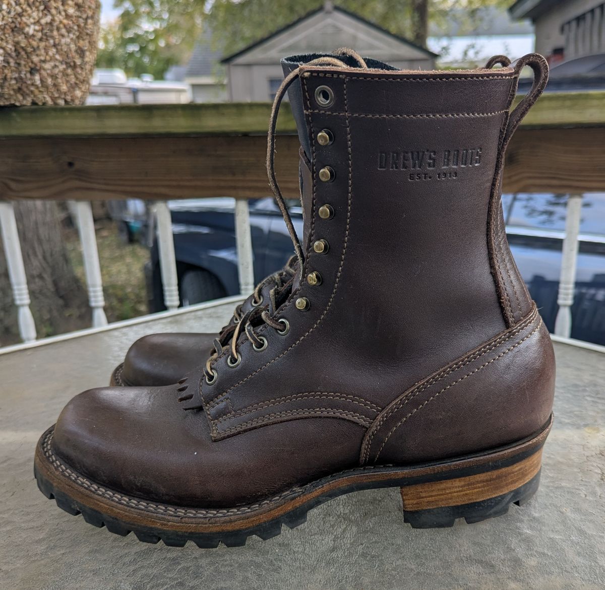 Photo by Leif on November 1, 2025 of the Drew's Boots 8-Inch Logger in Brown Smooth.