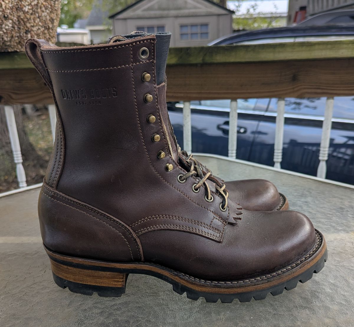 Photo by Leif on November 1, 2025 of the Drew's Boots 8-Inch Logger in Brown Smooth.