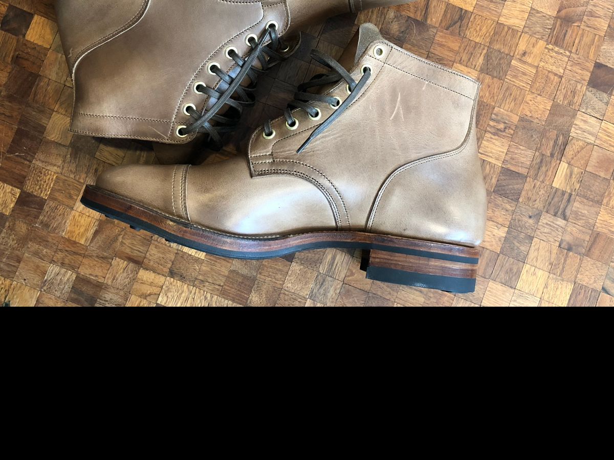 Photo by gnomon on October 5, 2022 of the Viberg Service Boot in Horween Natural Chromexcel.