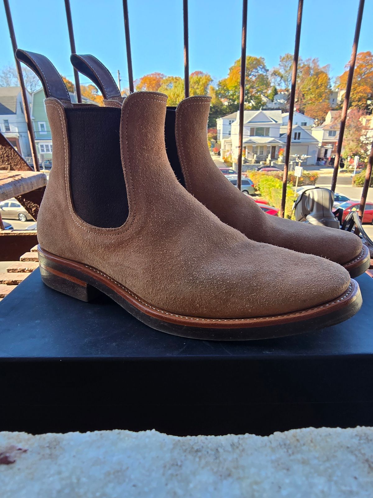 Photo by eisen on November 5, 2024 of the Briselblack The Seventh Chelsea Boot in Maryam Natural Reverse Horsebutt.