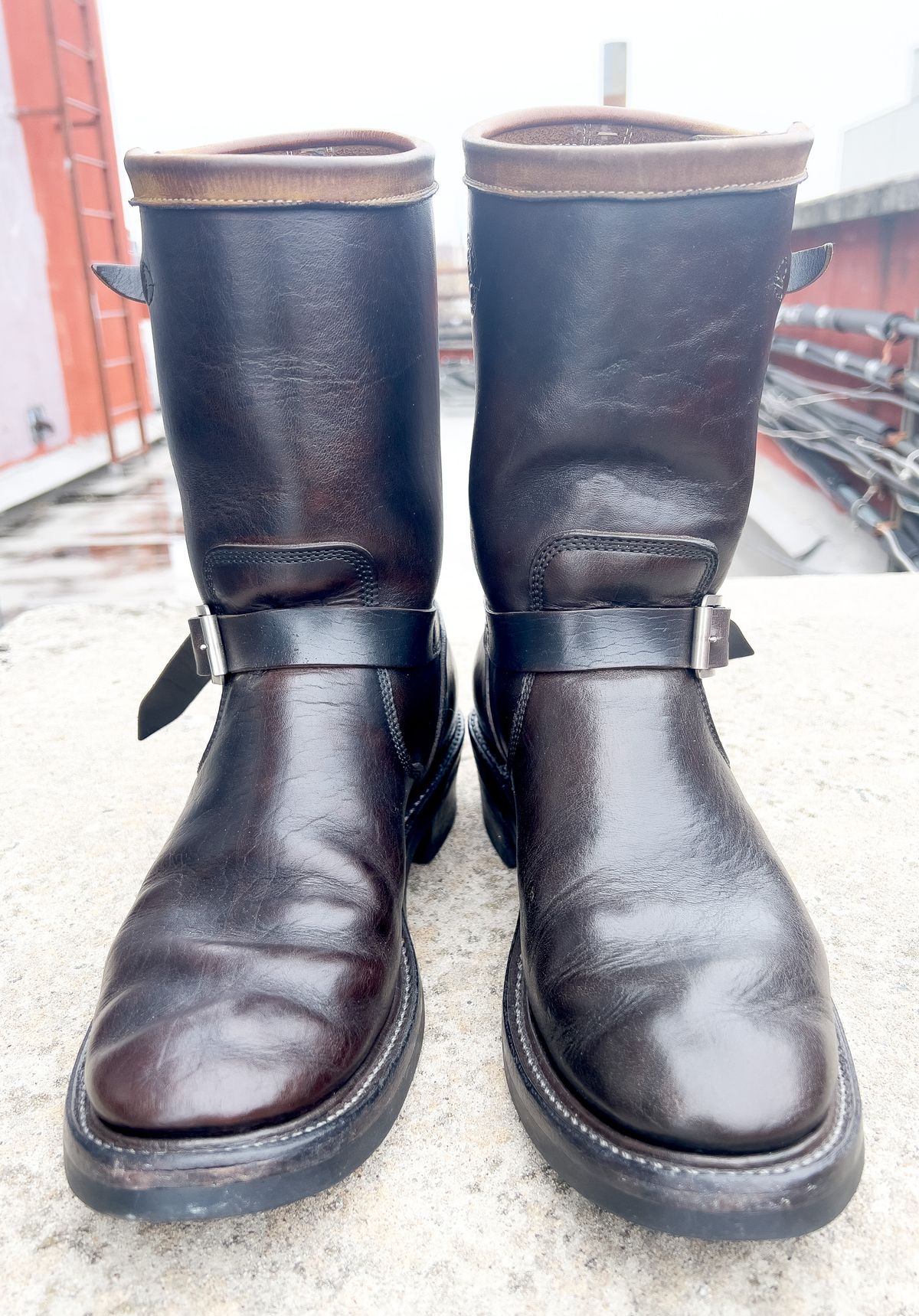 Photo by friendo on January 5, 2023 of the Role Club Anniversary Engineer Boots in Shinki Hand-Finished Black Horsehide.