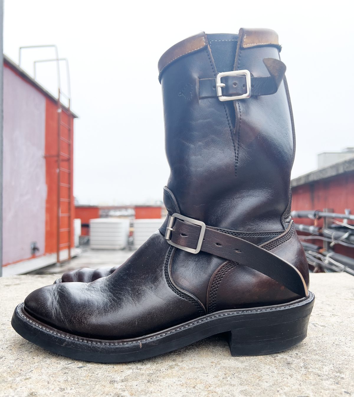 Photo by friendo on January 5, 2023 of the Role Club Anniversary Engineer Boots in Shinki Hand-Finished Black Horsehide.