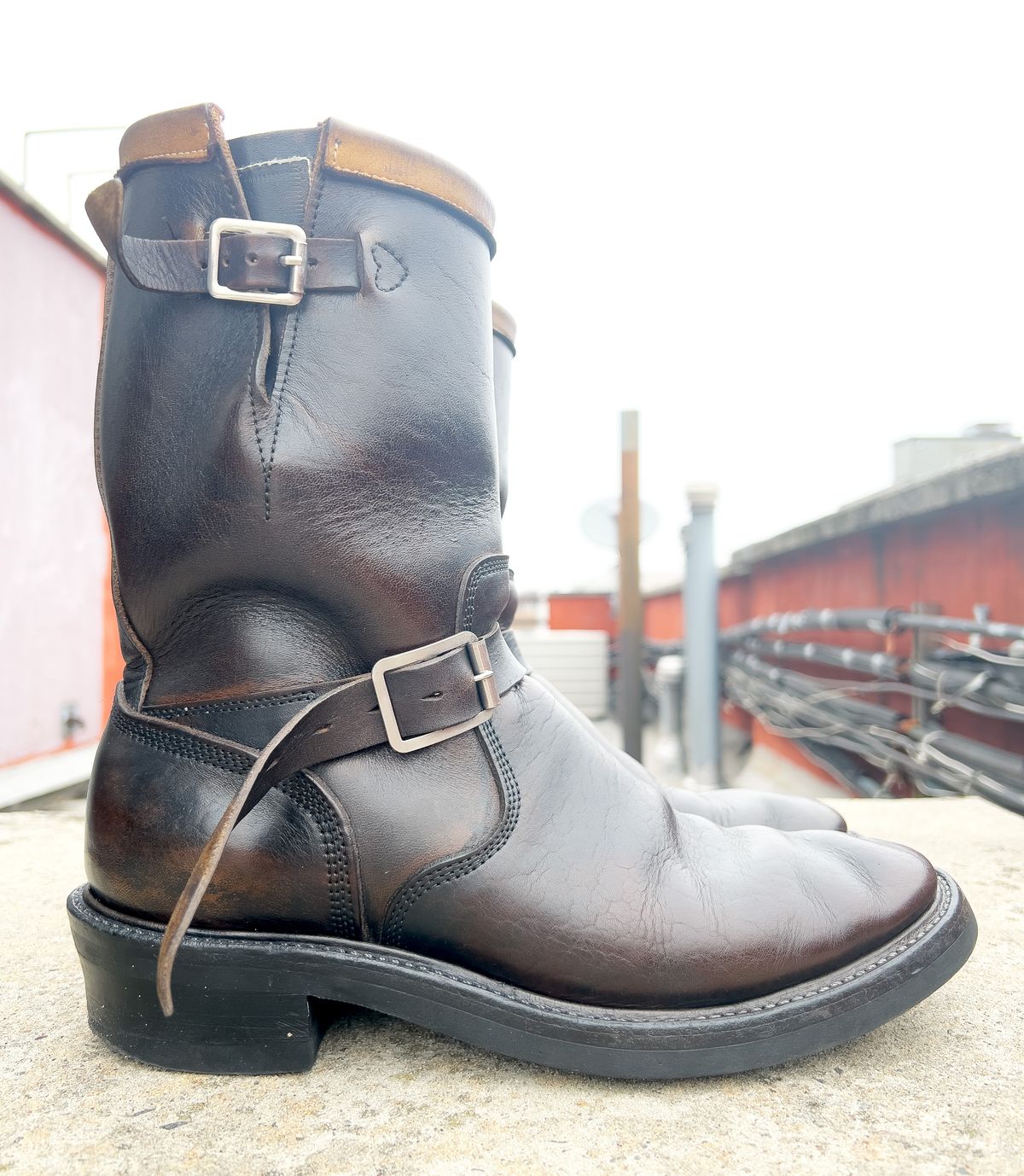 Photo by friendo on January 5, 2023 of the Role Club Anniversary Engineer Boots in Shinki Hand-Finished Black Horsehide.