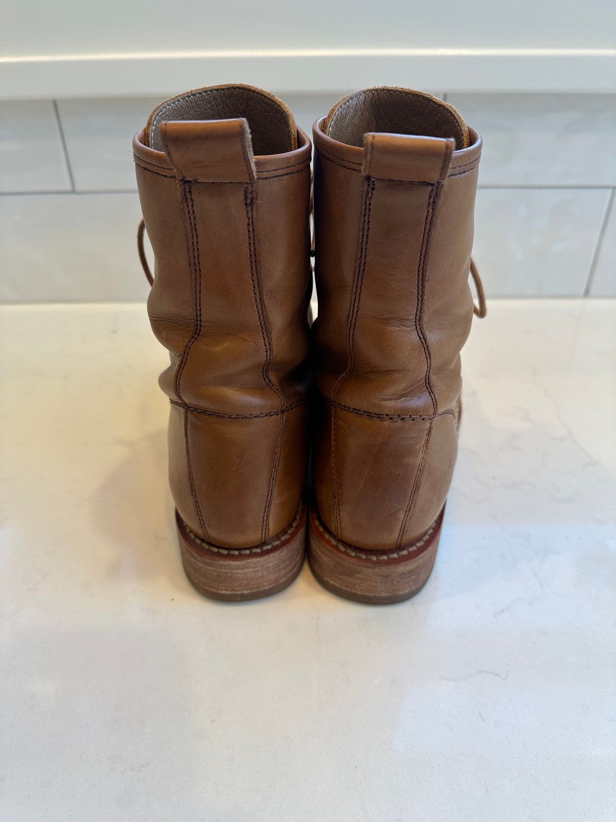 Photo by npaust on November 4, 2024 of the Frye Veronica Flex Combat in Vintage Pull-up Leather.