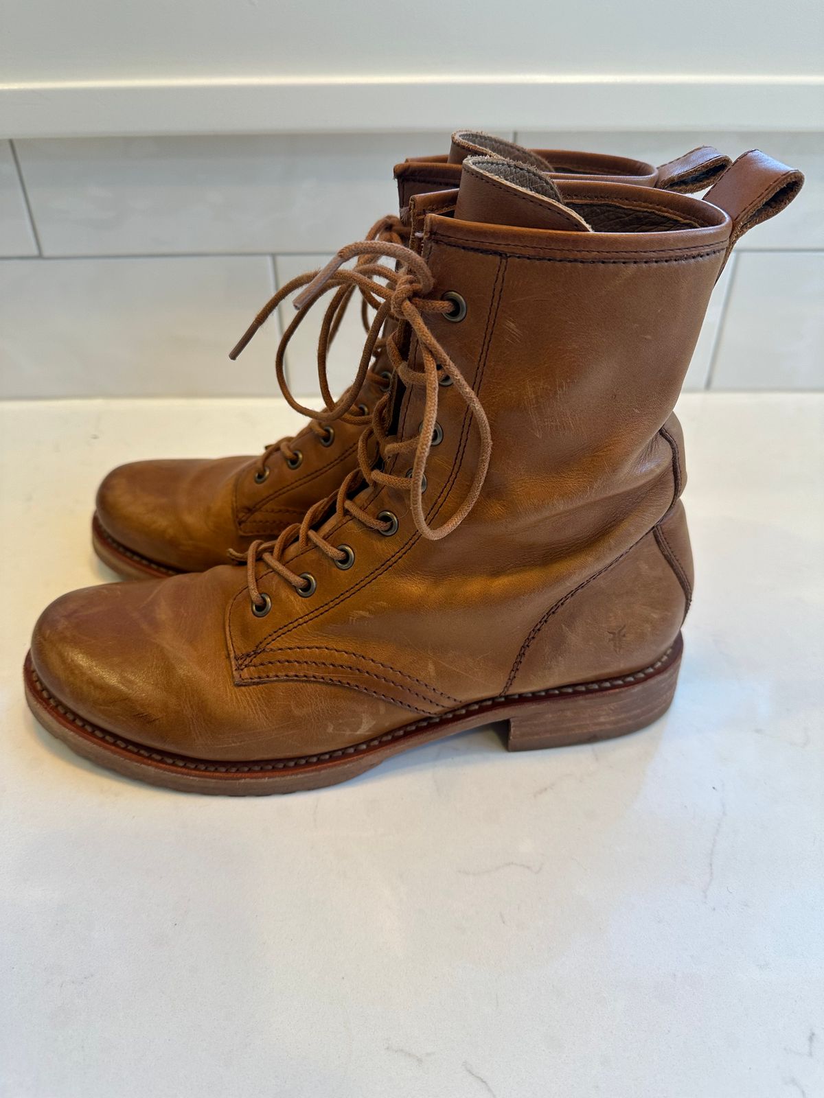 Photo by npaust on November 4, 2024 of the Frye Veronica Flex Combat in Vintage Pull-up Leather.