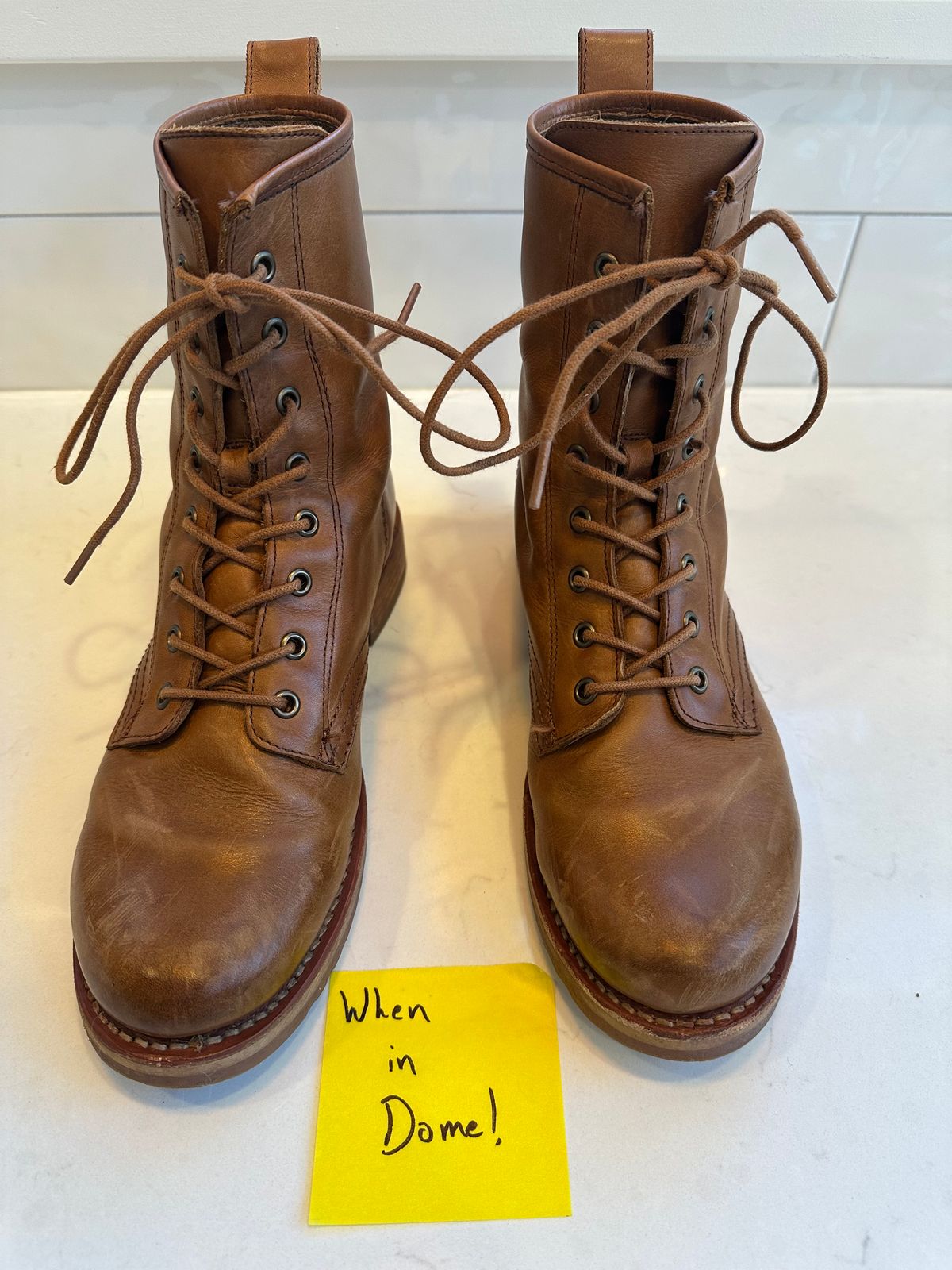 Photo by npaust on November 4, 2024 of the Frye Veronica Flex Combat in Vintage Pull-up Leather.