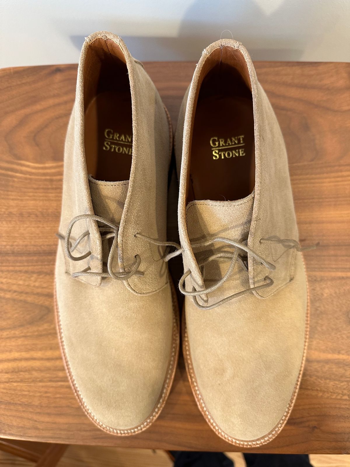 Photo by npaust on November 2, 2023 of the Grant Stone Chukka in C.F. Stead Tan Repello Calf Suede.