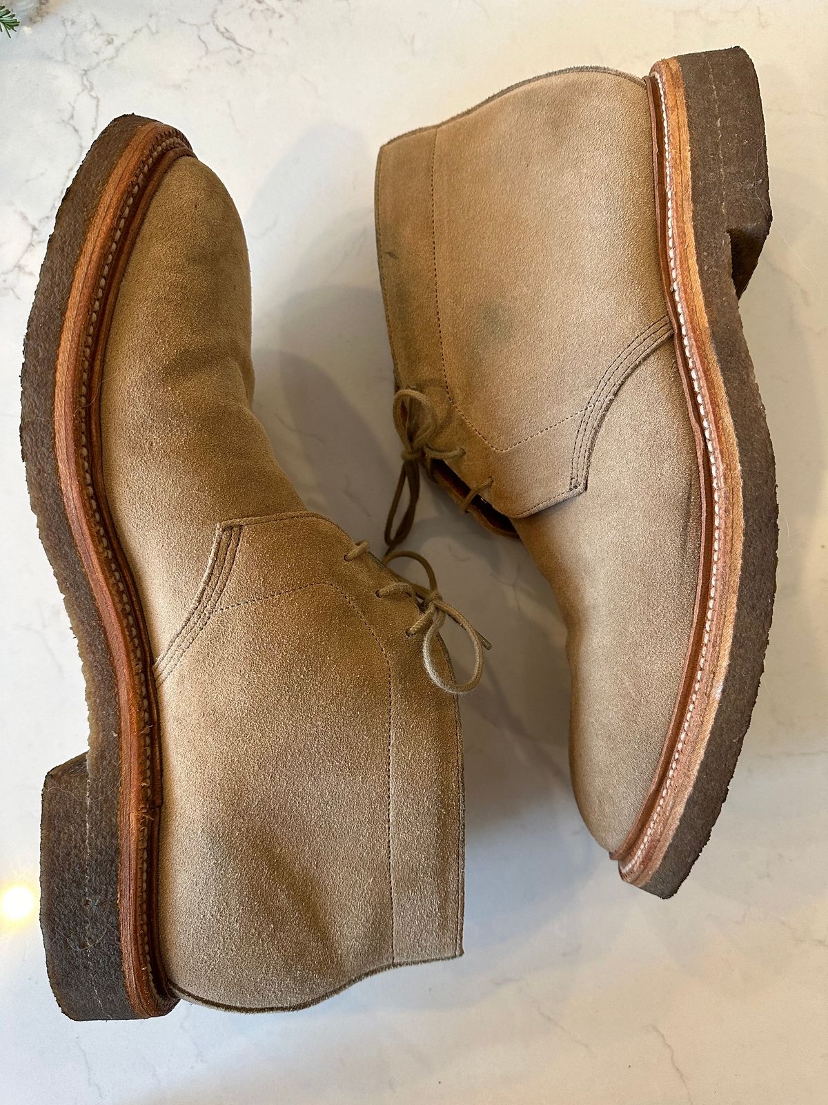 Photo by npaust on January 3, 2024 of the Grant Stone Chukka in C.F. Stead Tan Repello Calf Suede.