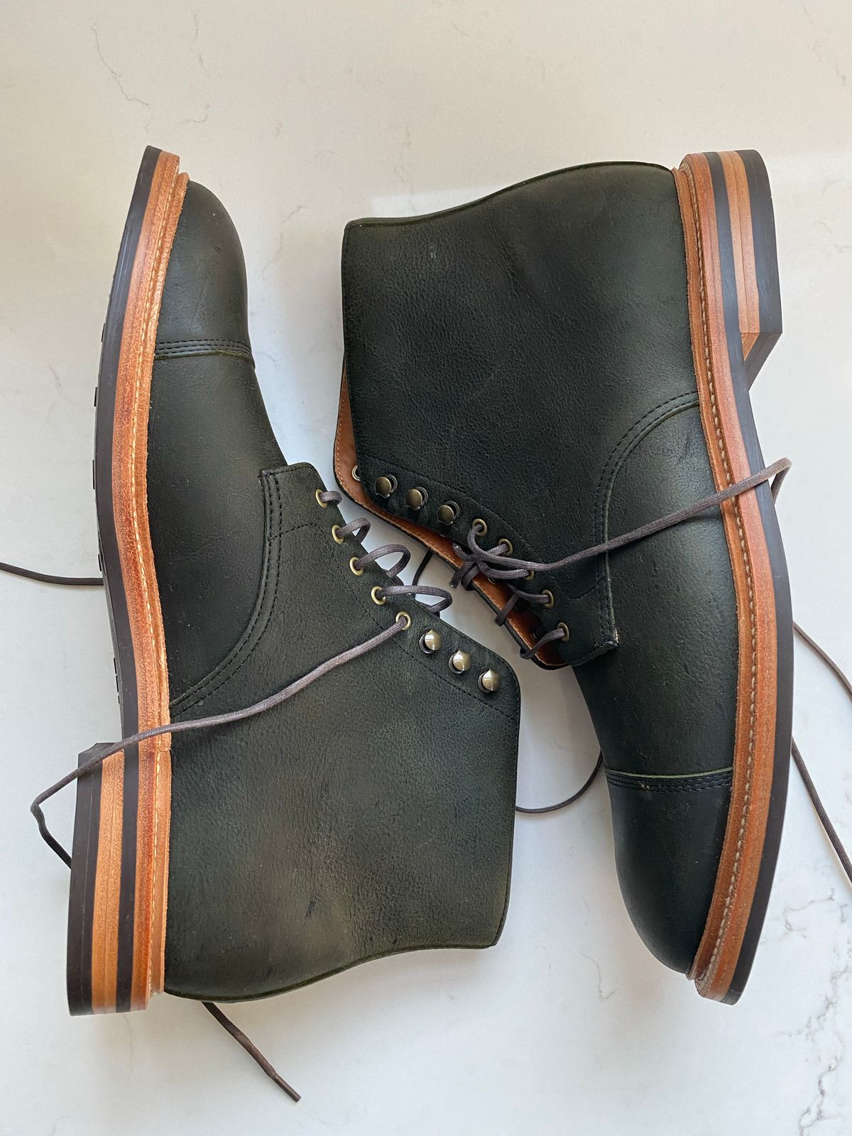 Photo by npaust on October 3, 2022 of the Grant Stone Cap Toe Boot in C.F. Stead Forest Kudu.