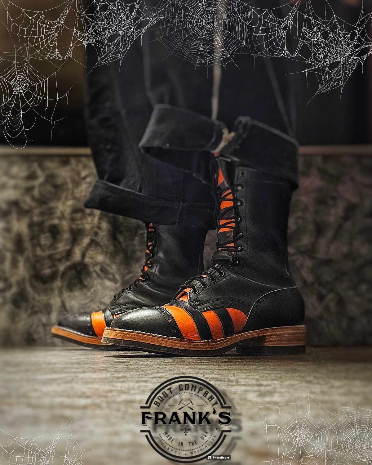 Photo by nobnix on October 23, 2023 of the Frank's Boots rebuild stripe in Horween Black Chromexcel.