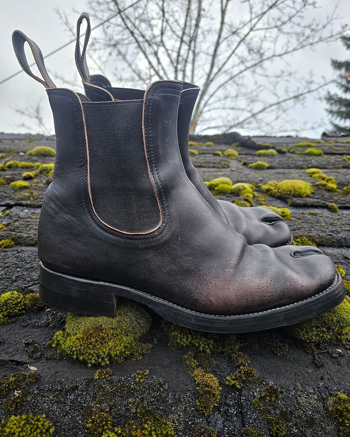 Photo by nobnix on November 3, 2024 of the Briselblack The Seventh TABI in Black-Overdyed Horsebutt.
