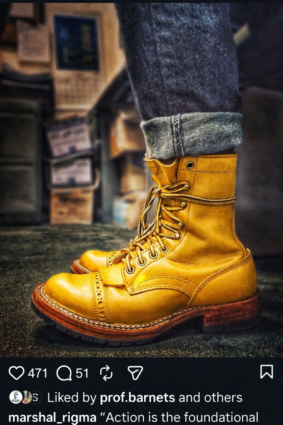 Photo by nobnix on March 18, 2026 of the Open Road Banana Boot in Vienna Collection Yellow Veg Tanned Firm Harness(7to8oz).