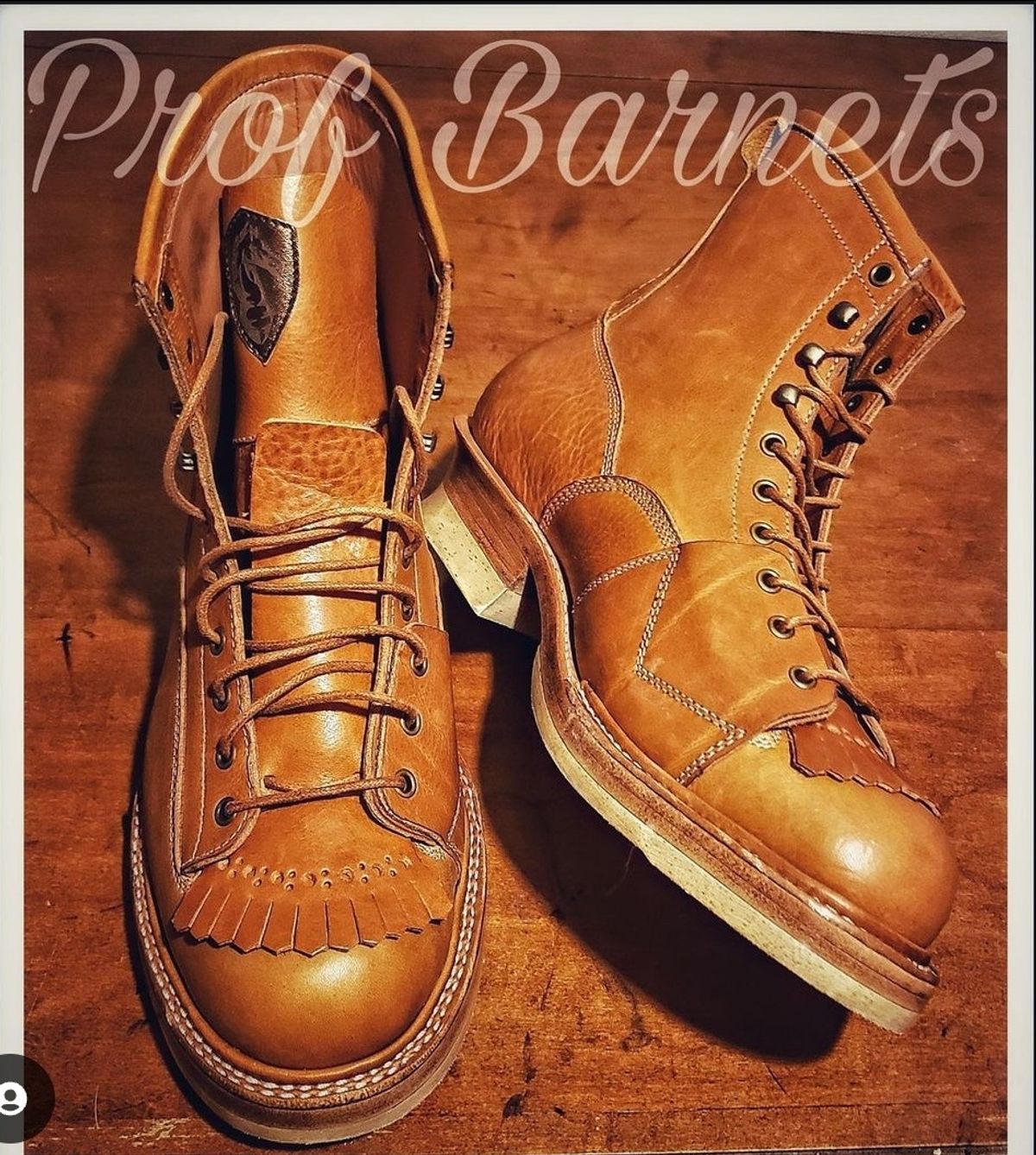 Photo by nobnix on April 2, 2023 of the Prof Barnets Billy Boots in Tochigi Oil Vachetta #1 Light Brown.