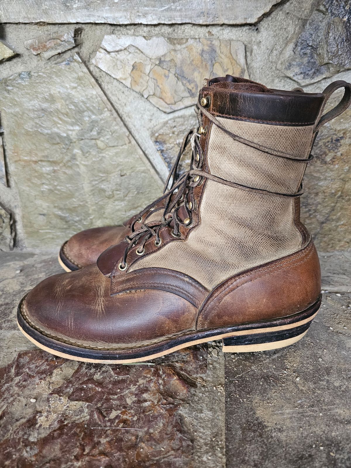 Photo by nobnix on March 4, 2023 of the Frank's Boots Ryker AT in Arif & Sons Hand Waxed Antique Brown.