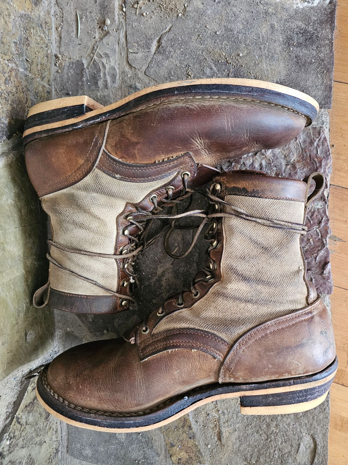 Photo by nobnix on March 4, 2023 of the Frank's Boots Ryker AT in Arif & Sons Hand Waxed Antique Brown.
