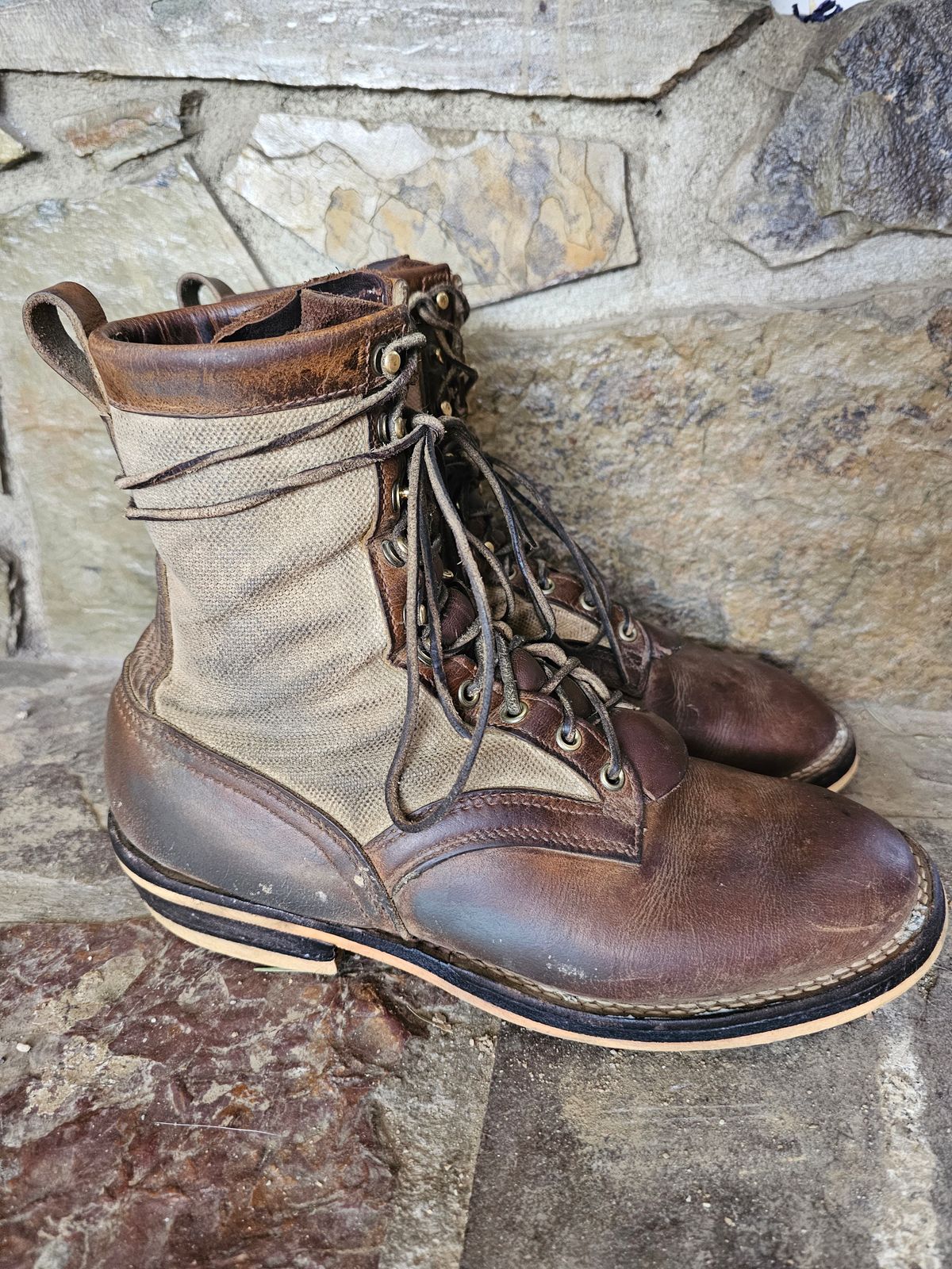 Photo by nobnix on March 4, 2023 of the Frank's Boots Ryker AT in Arif & Sons Hand Waxed Antique Brown.