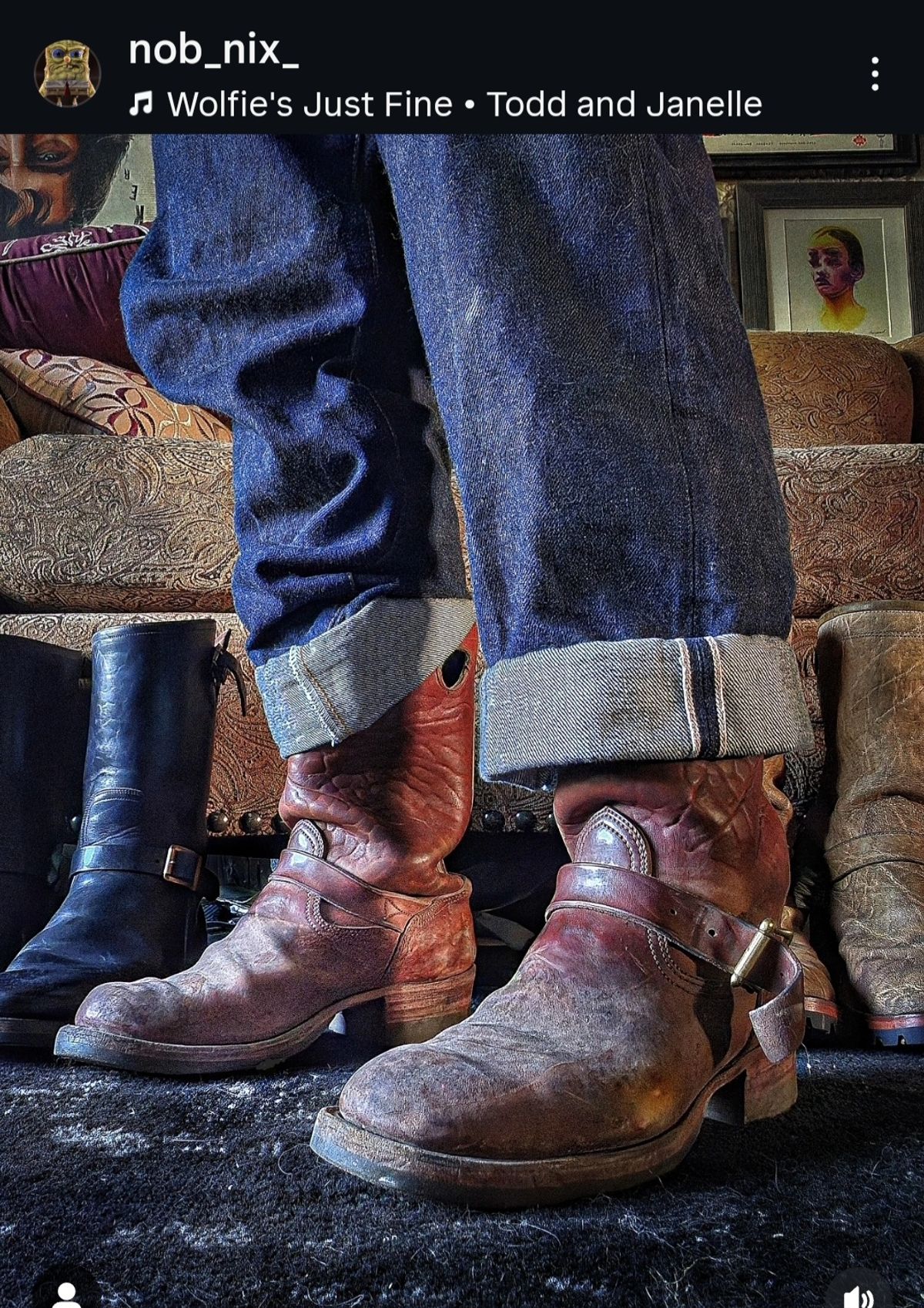 Photo by nobnix on June 3, 2025 of the OPEN ROAD CUSTOM BOOTS Engineer in Crude Culatta Horse Doublebutt "Brandy".