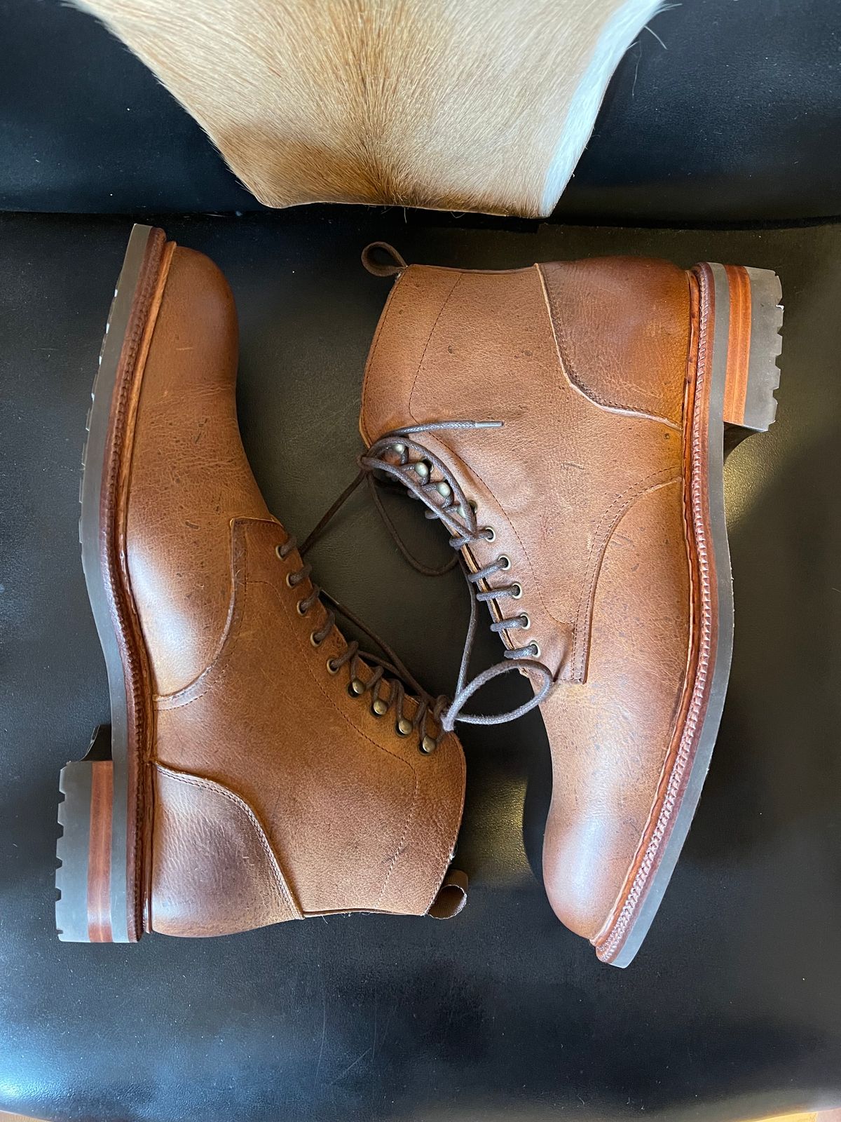 Photo by slypig on November 4, 2023 of the Meermin Service Boot in C.F. Stead Autumn Spice Waxed Kudu.