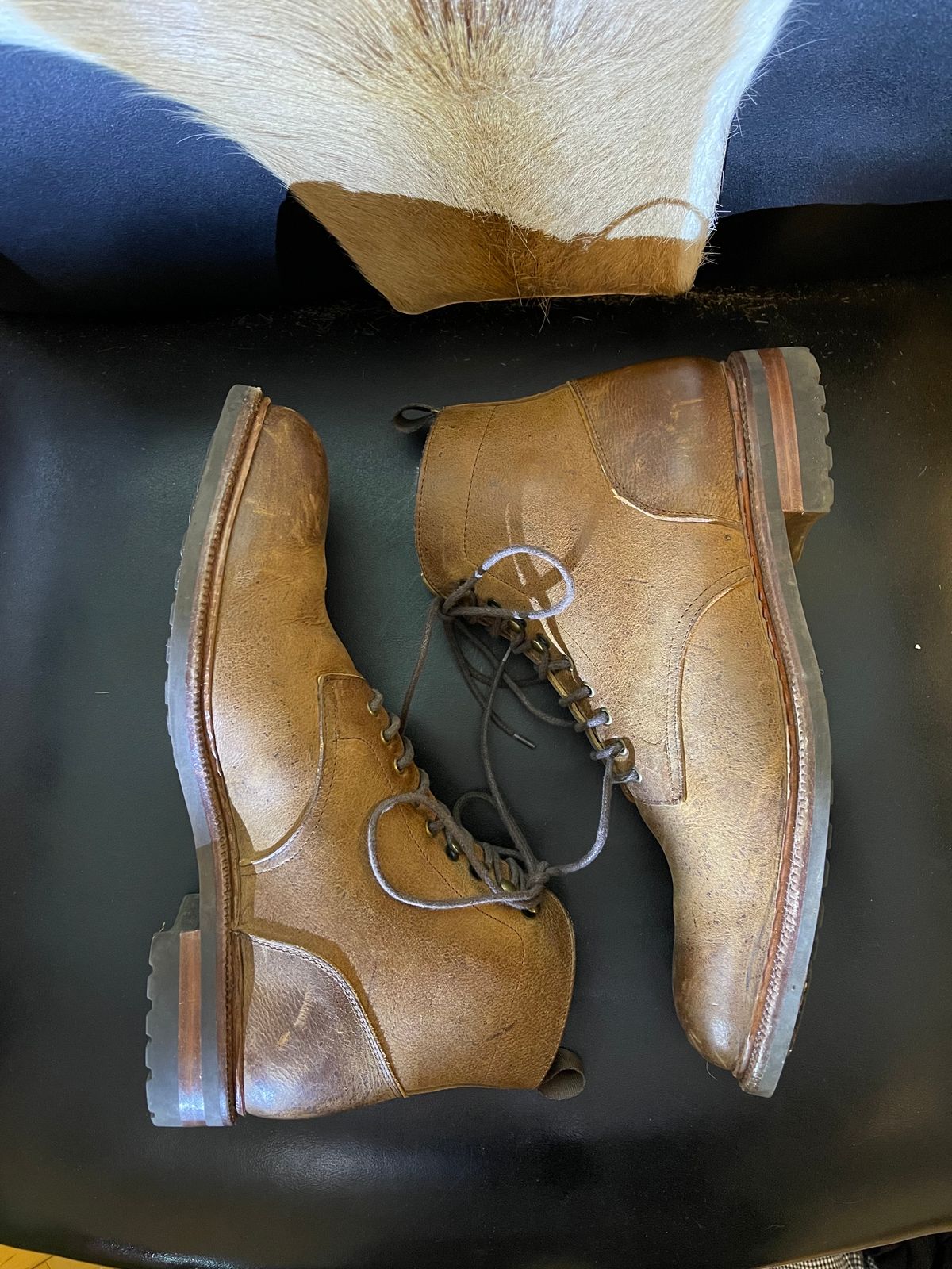 Photo by slypig on December 6, 2023 of the Meermin Service Boot in C.F. Stead Autumn Spice Waxed Kudu.