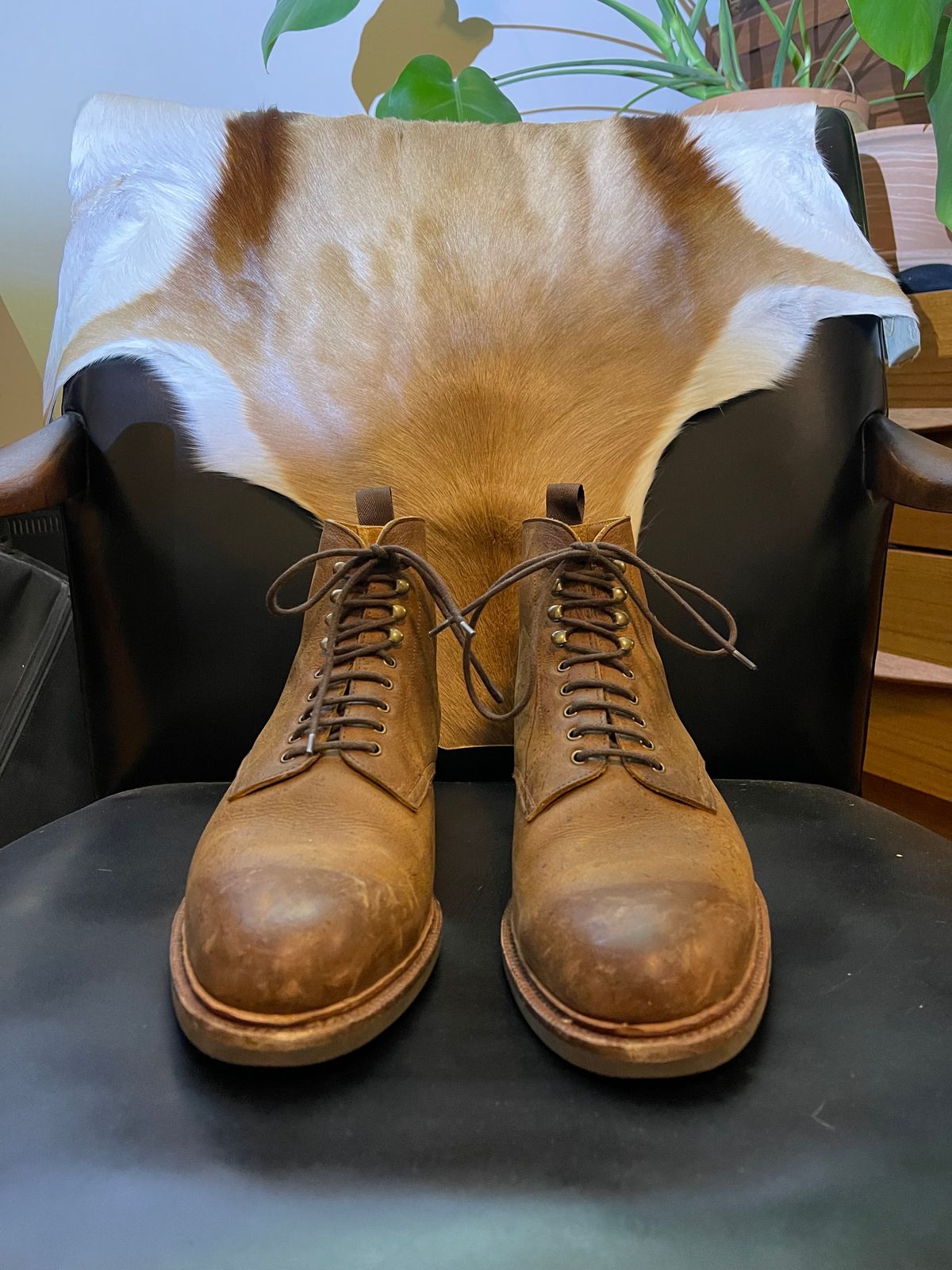 Photo by slypig on December 6, 2023 of the Meermin Service Boot in C.F. Stead Autumn Spice Waxed Kudu.
