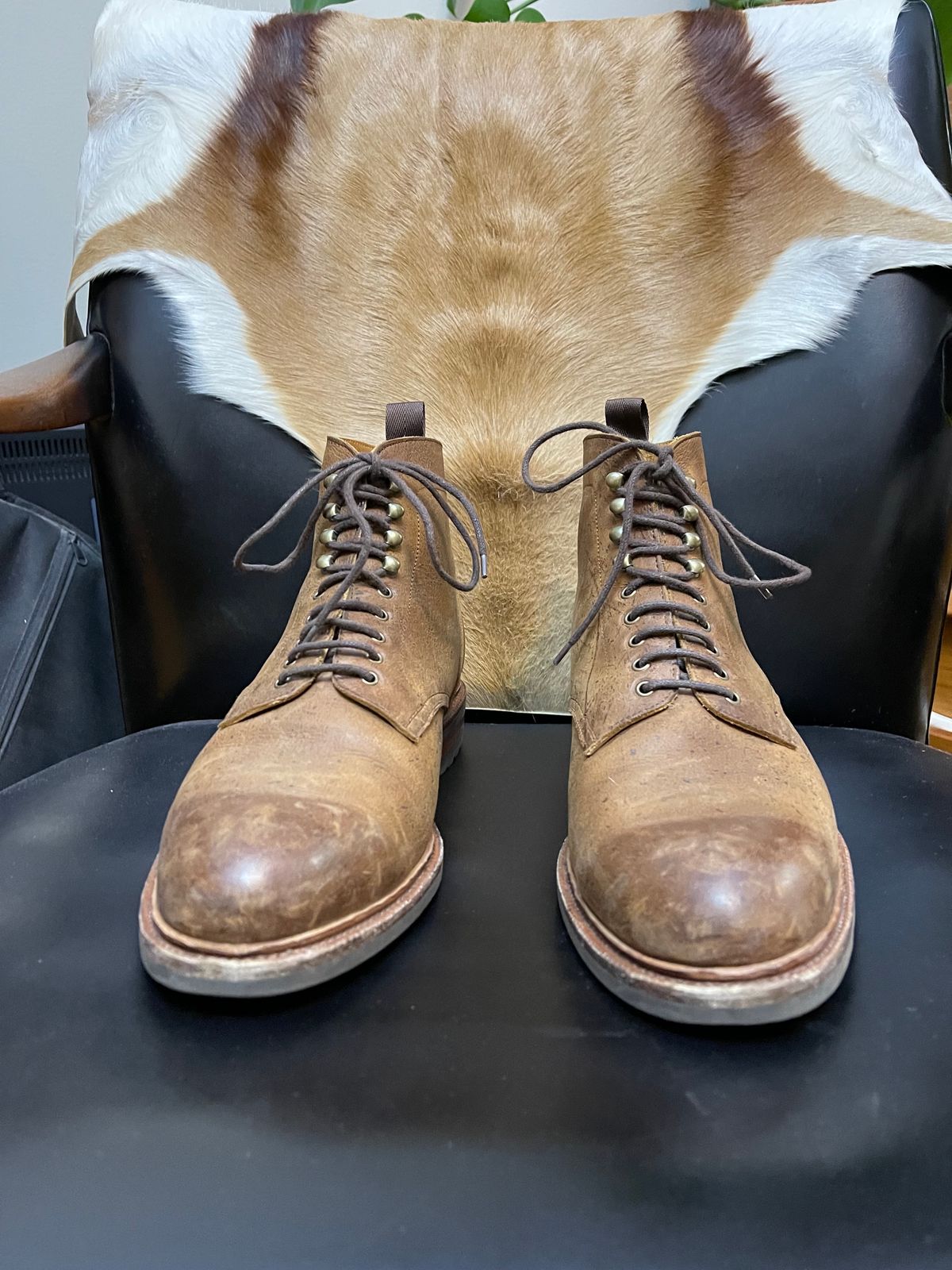Photo by slypig on January 6, 2024 of the Meermin Service Boot in C.F. Stead Autumn Spice Waxed Kudu.