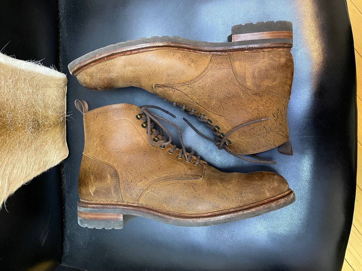Photo by slypig on January 6, 2024 of the Meermin Service Boot in C.F. Stead Autumn Spice Waxed Kudu.