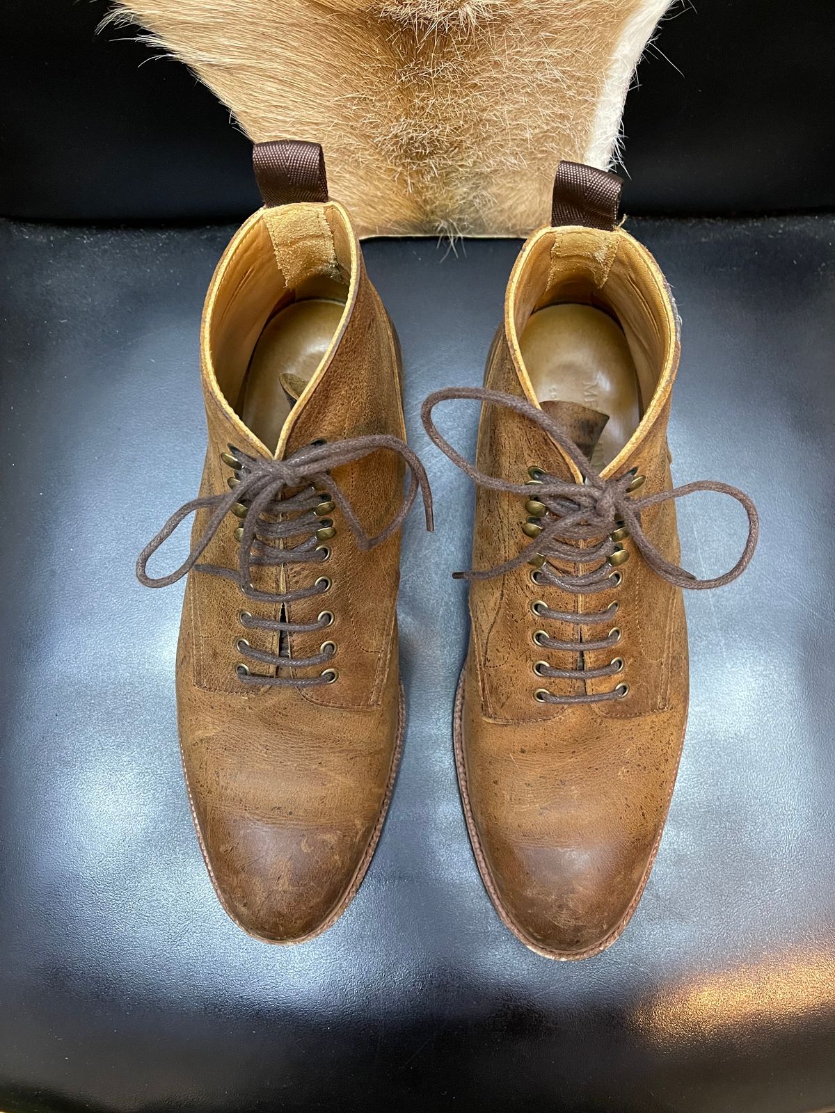 Photo by slypig on January 6, 2024 of the Meermin Service Boot in C.F. Stead Autumn Spice Waxed Kudu.