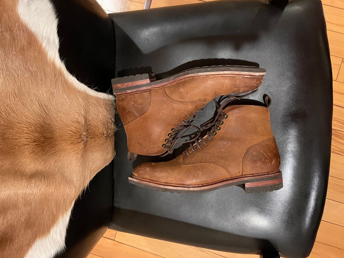 Photo by slypig on March 6, 2024 of the Meermin Service Boot in C.F. Stead Autumn Spice Waxed Kudu.
