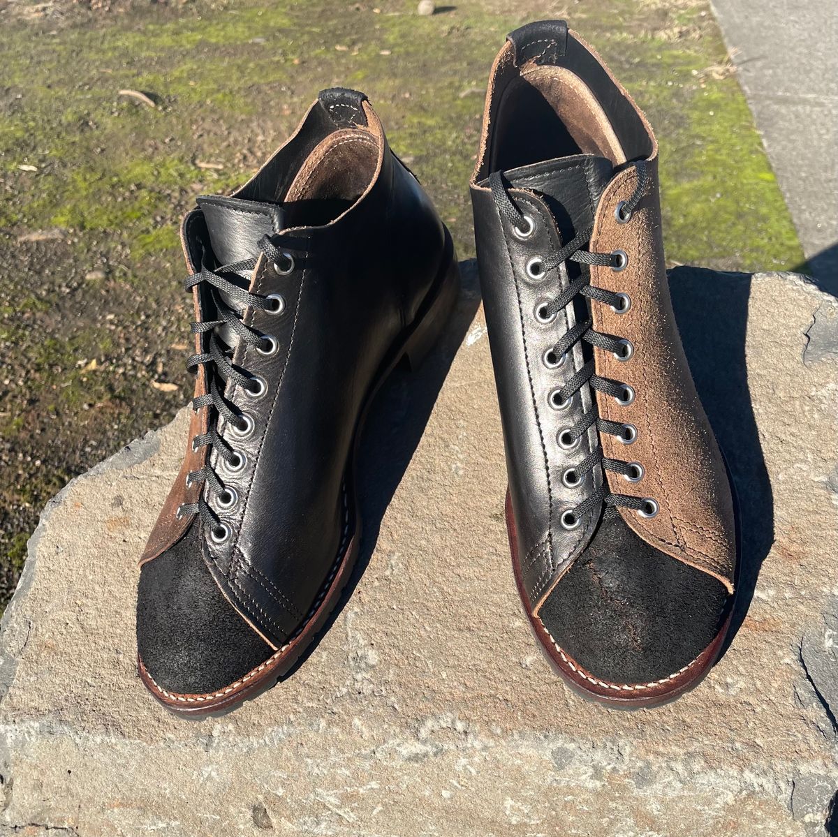 Photo by FrankLeeFineLeathers on October 6, 2023 of the Self-Made Monkey Boot in Horween Black Chromexcel Horsehide.